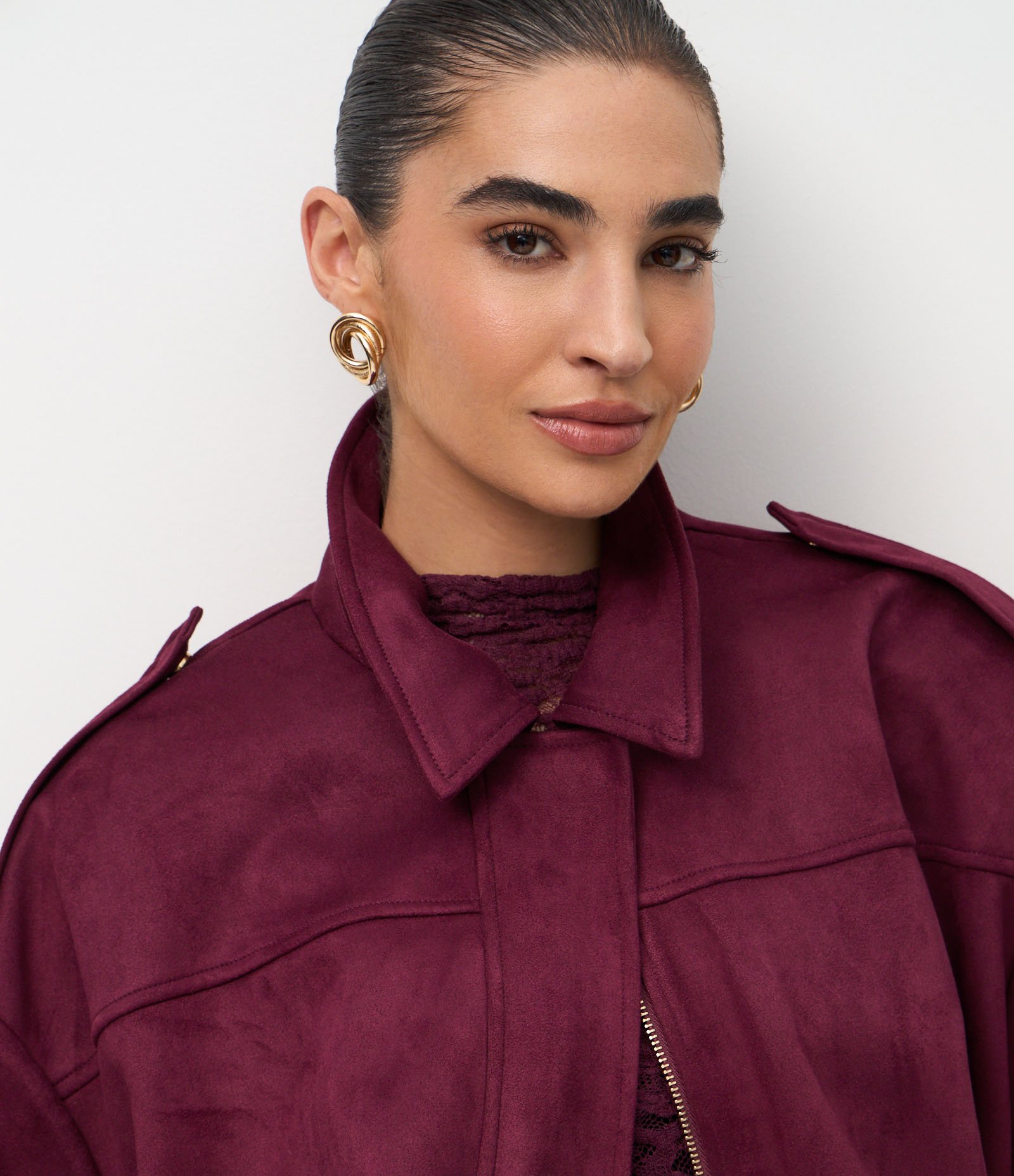 Jaqueta Bomber Suede Com Gola Clássica Vermelho 3