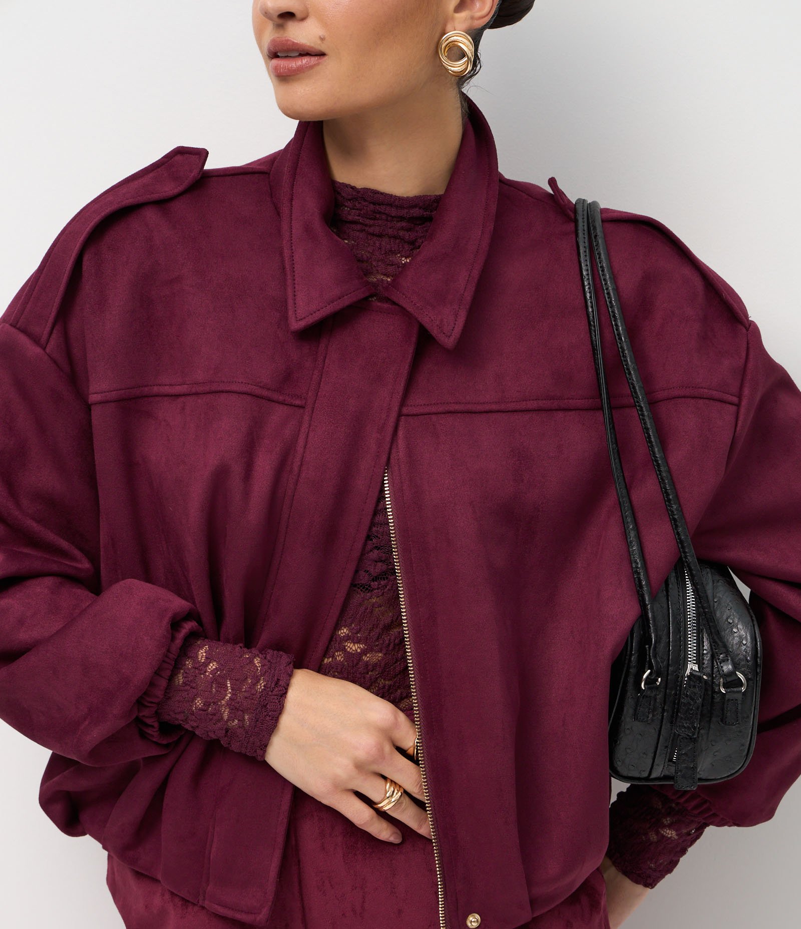 Jaqueta Bomber Suede Com Gola Clássica Vermelho 4