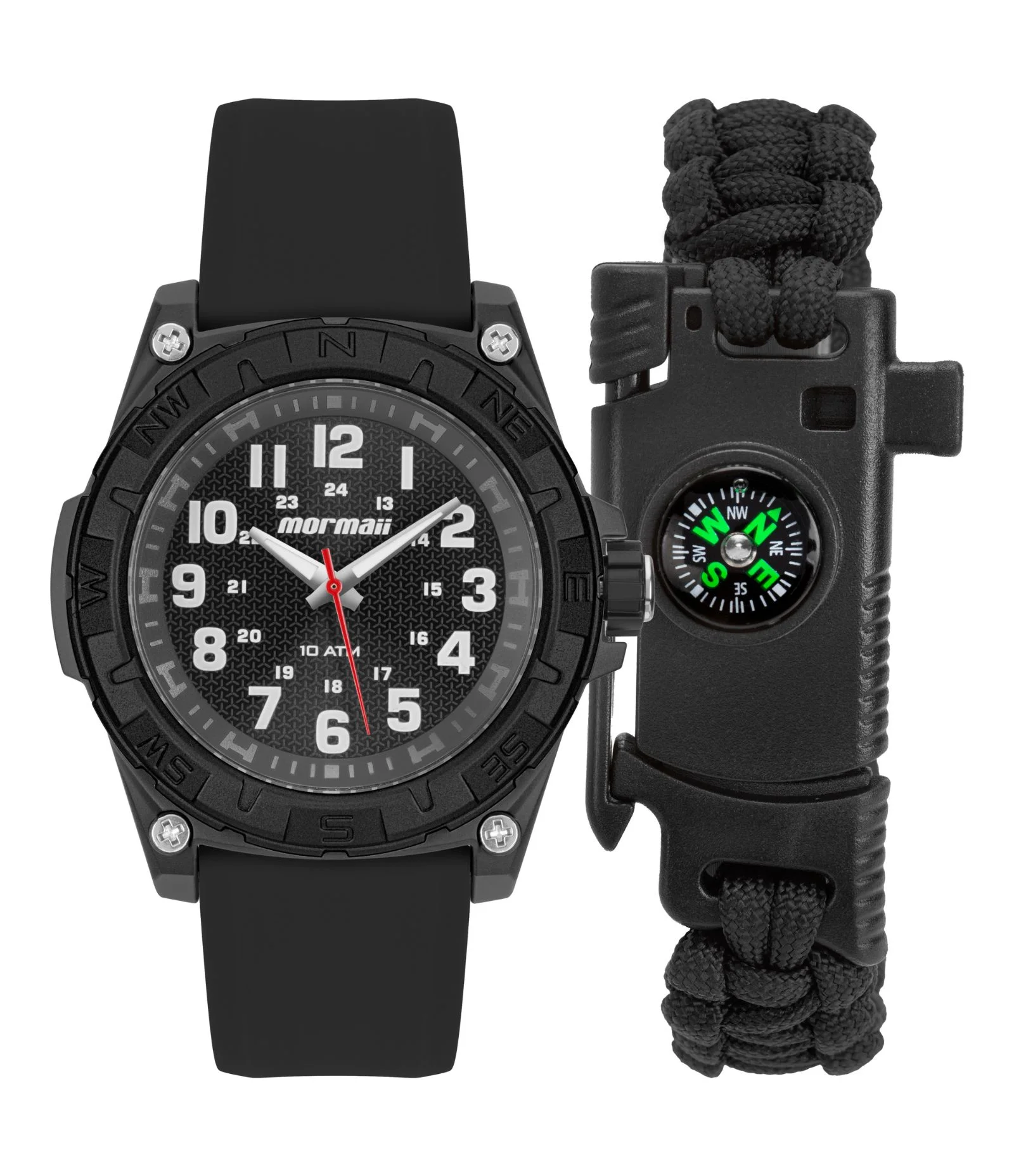 Kit Relogio Analógico Masculino com Caixa em Polímero 0 e Pulseira em Silicone Mormaii Preto 1