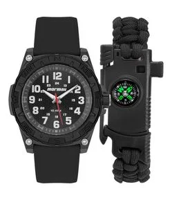 Kit Relogio Analógico Masculino com Caixa em Polímero 0 e Pulseira em Silicone Mormaii