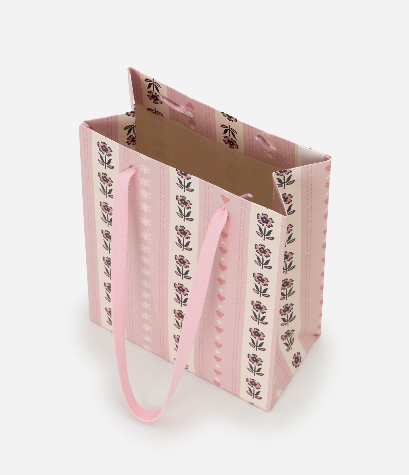 Embalagem de Presente Pequena com Estampa de Rosas e Corações Rosa 3