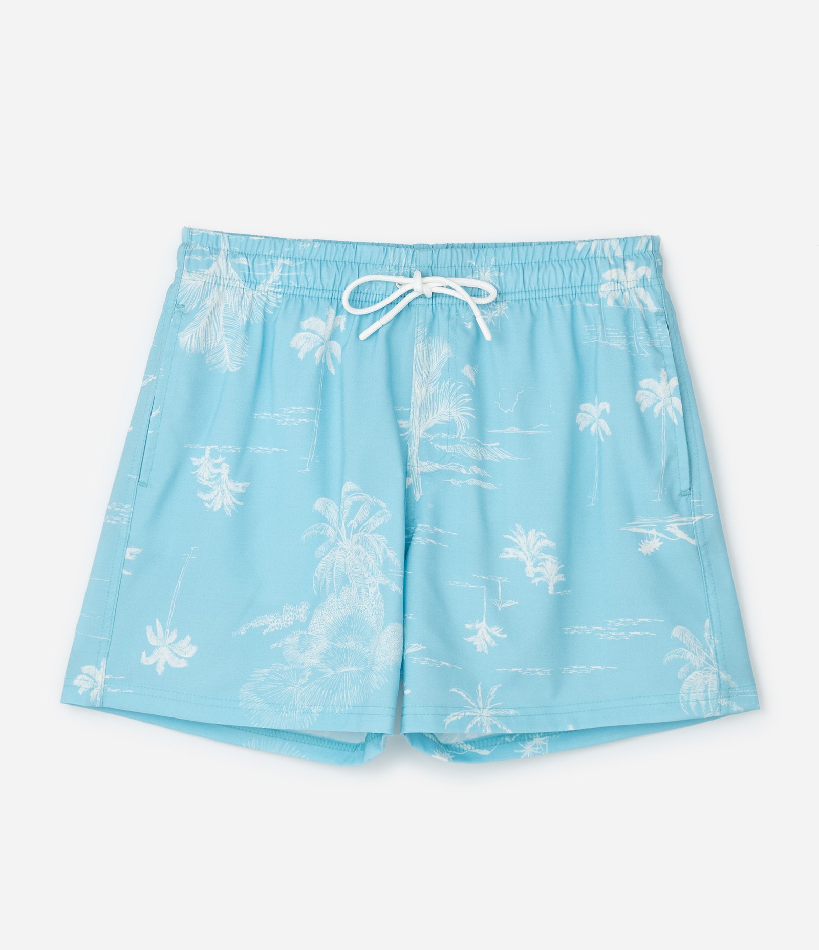 Bermuda de Banho em Microfibra Leve com Estampa de Folhagem Azul 1