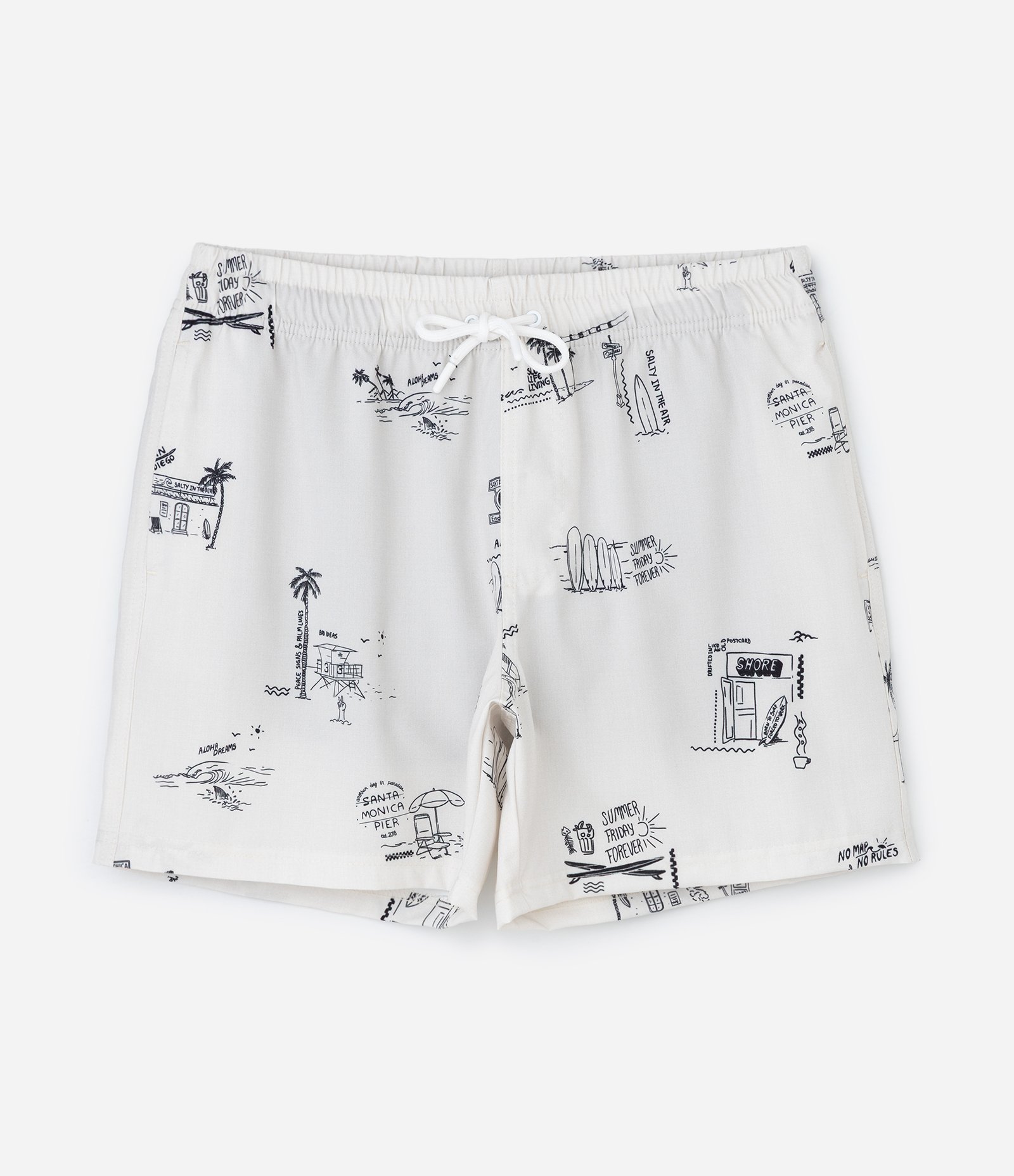Bermuda de Banho em Microfibra com Ícones de Praia Branco 4