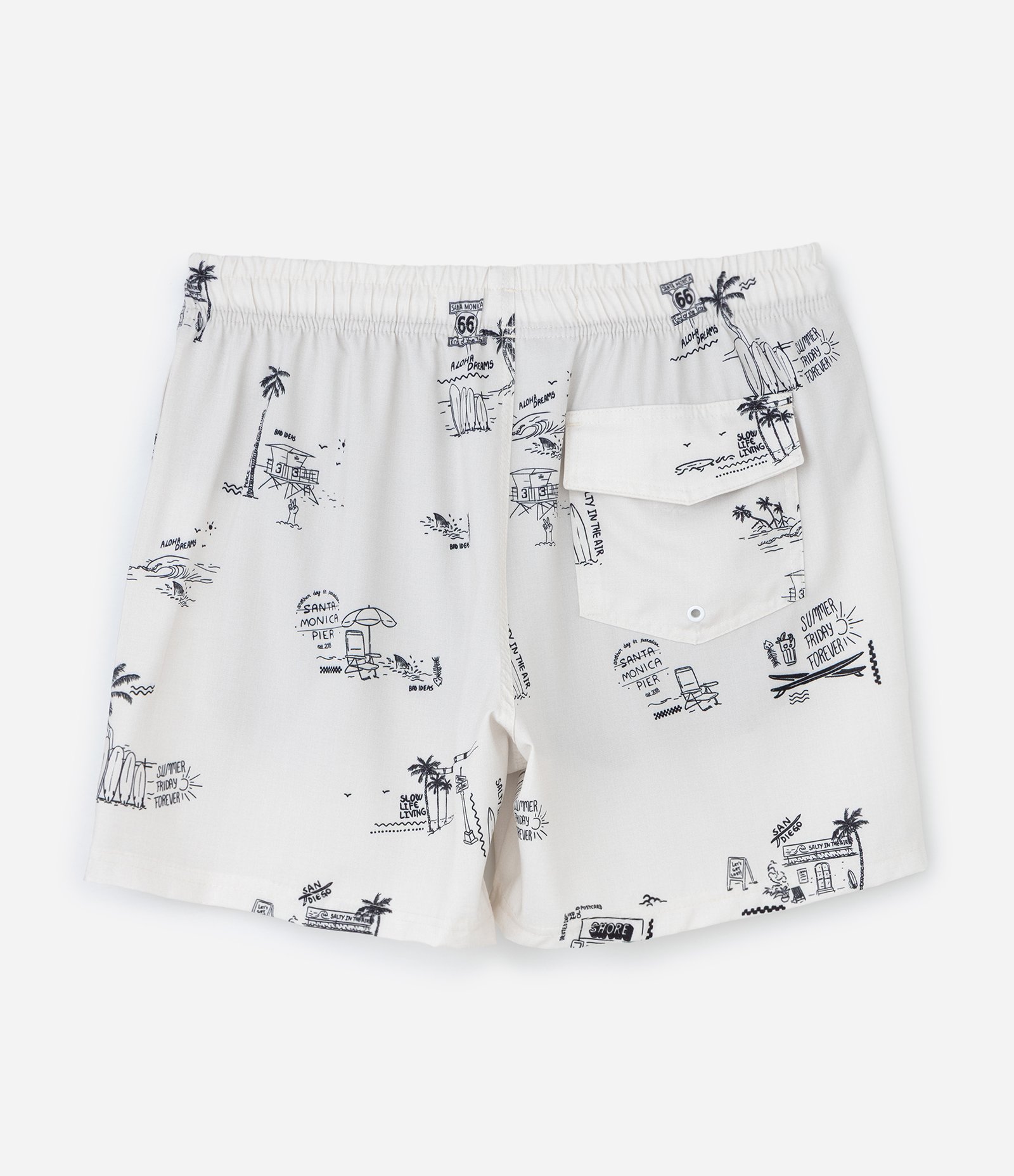 Bermuda de Banho em Microfibra com Ícones de Praia Branco 5