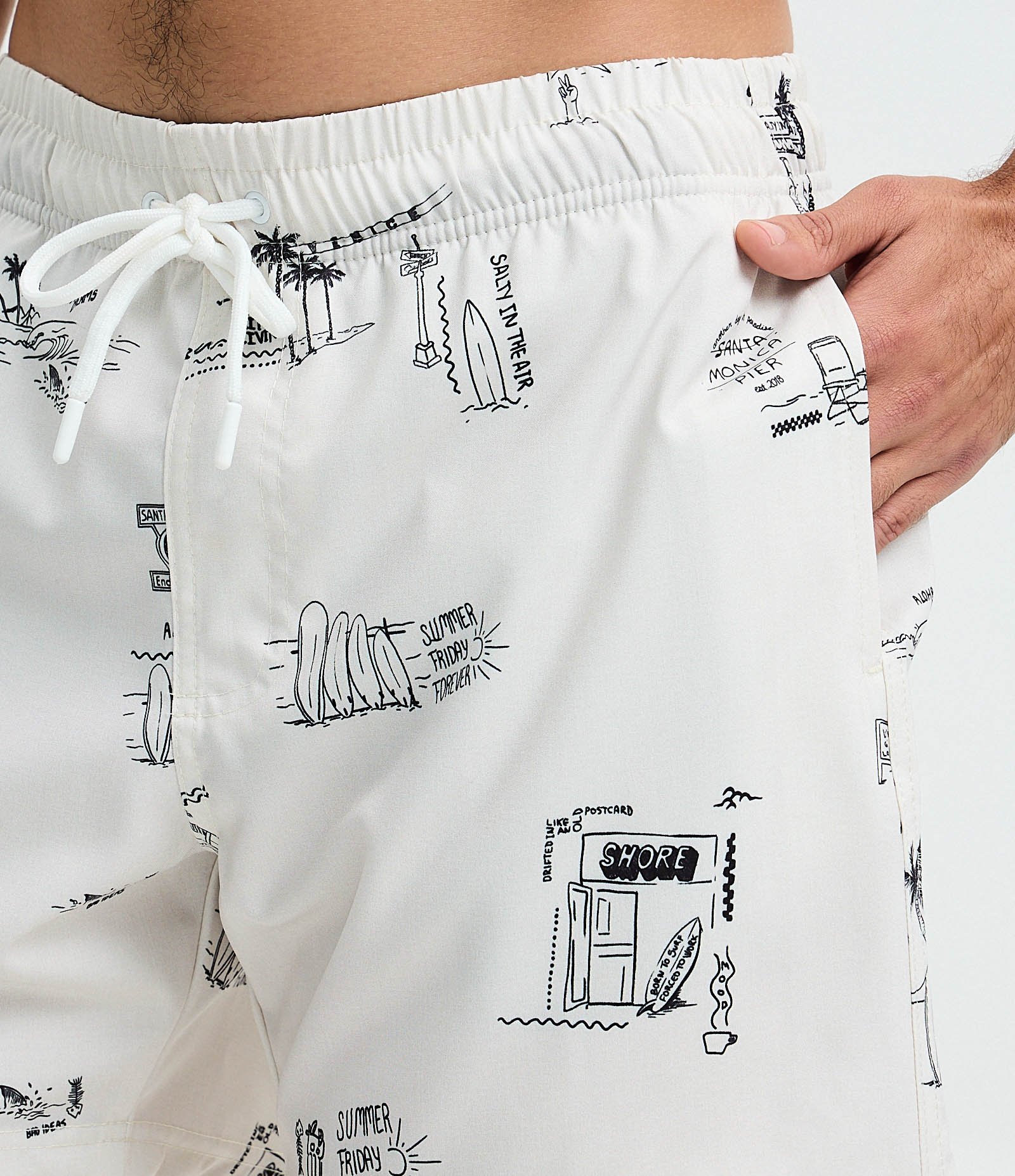 Bermuda de Banho em Microfibra com Ícones de Praia Branco 3
