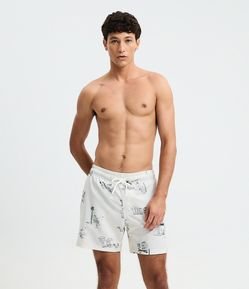 Bermuda de Banho em Microfibra com Ícones de Praia