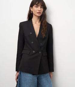 Blazer Transpassado de Alfaiataria com Bolsos Lapela