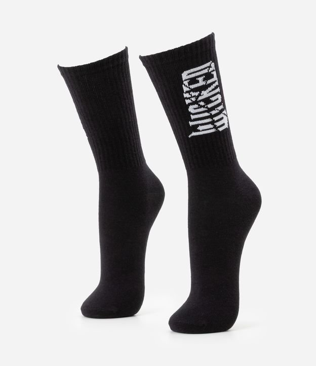 Meia Cano Alto em Algodão Estampa Lettering wicked