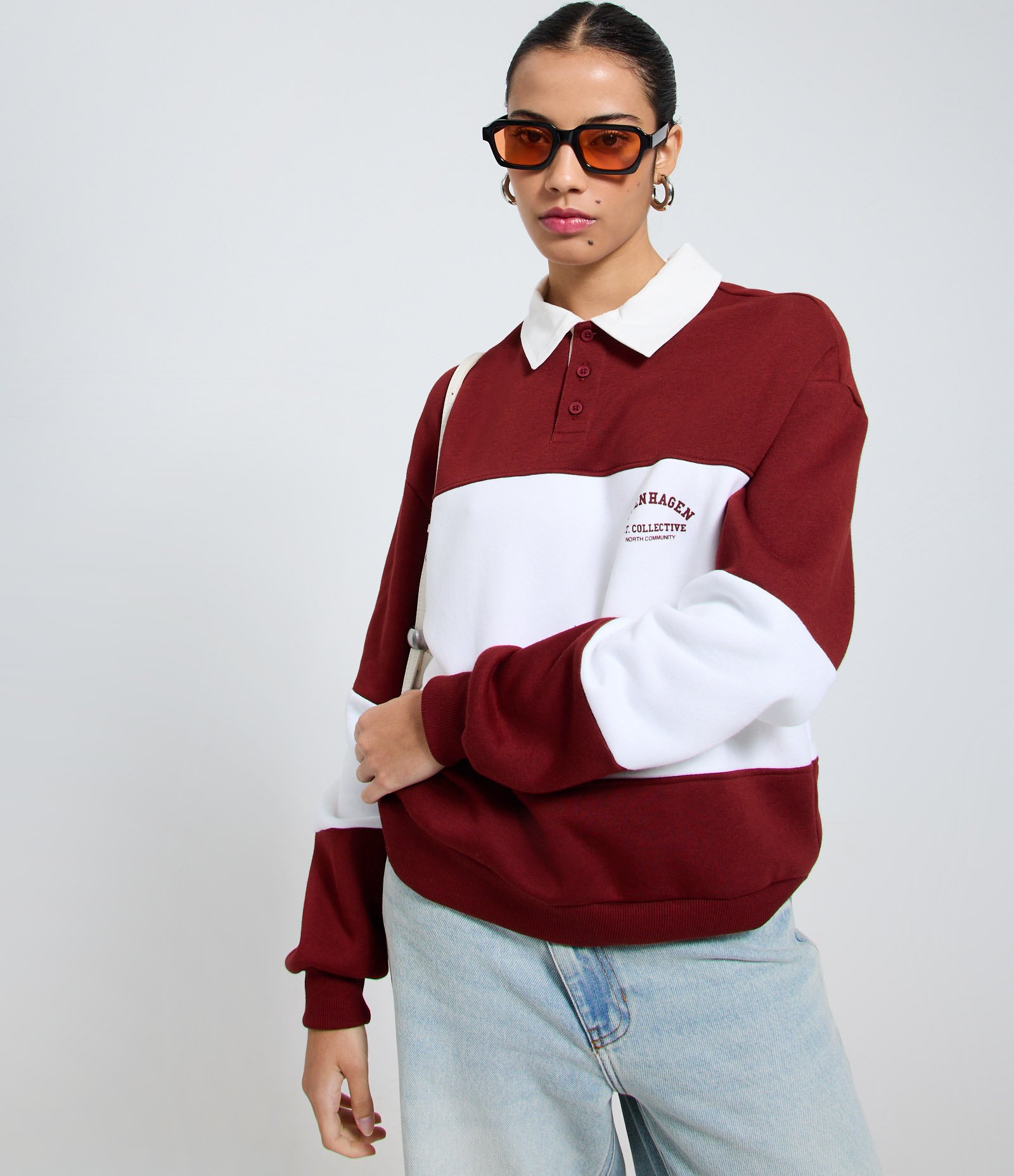 Casaco Alongado em Moletom com Gola Polo e Listras Vermelho 3