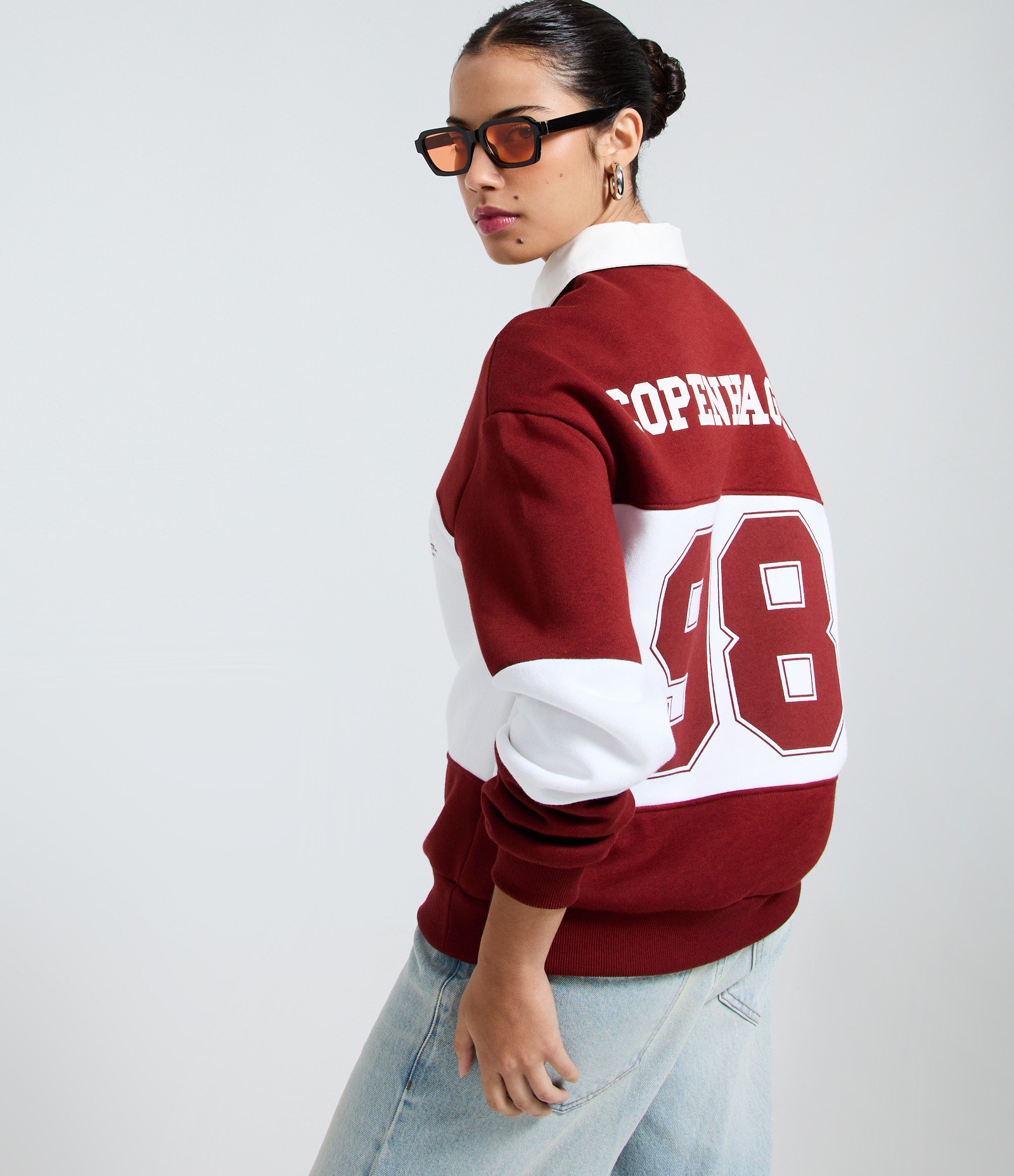 Casaco Alongado em Moletom com Gola Polo e Listras Vermelho 4