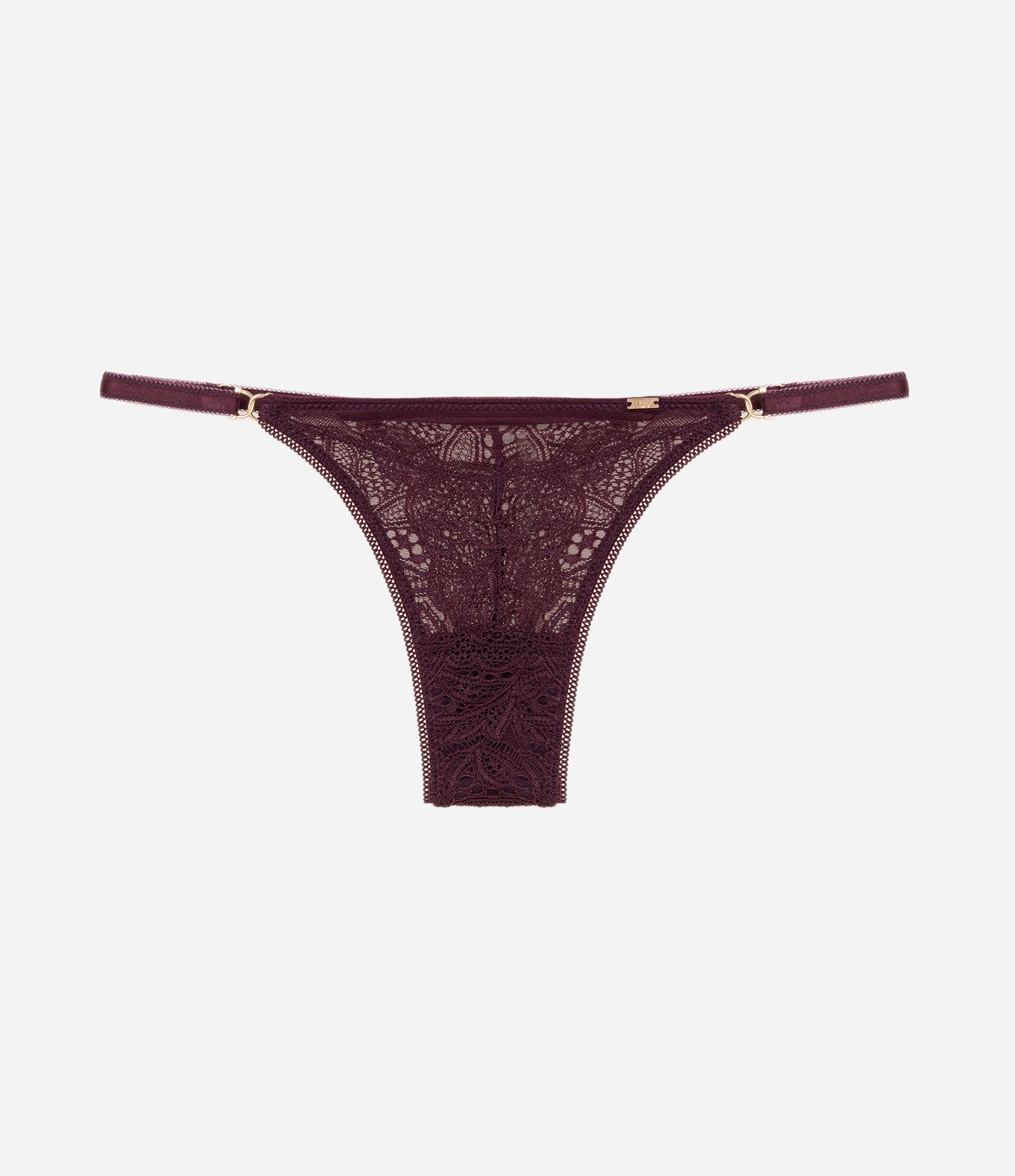 Calcinha String Fio em Renda Floral com Aviamento Vinho 5
