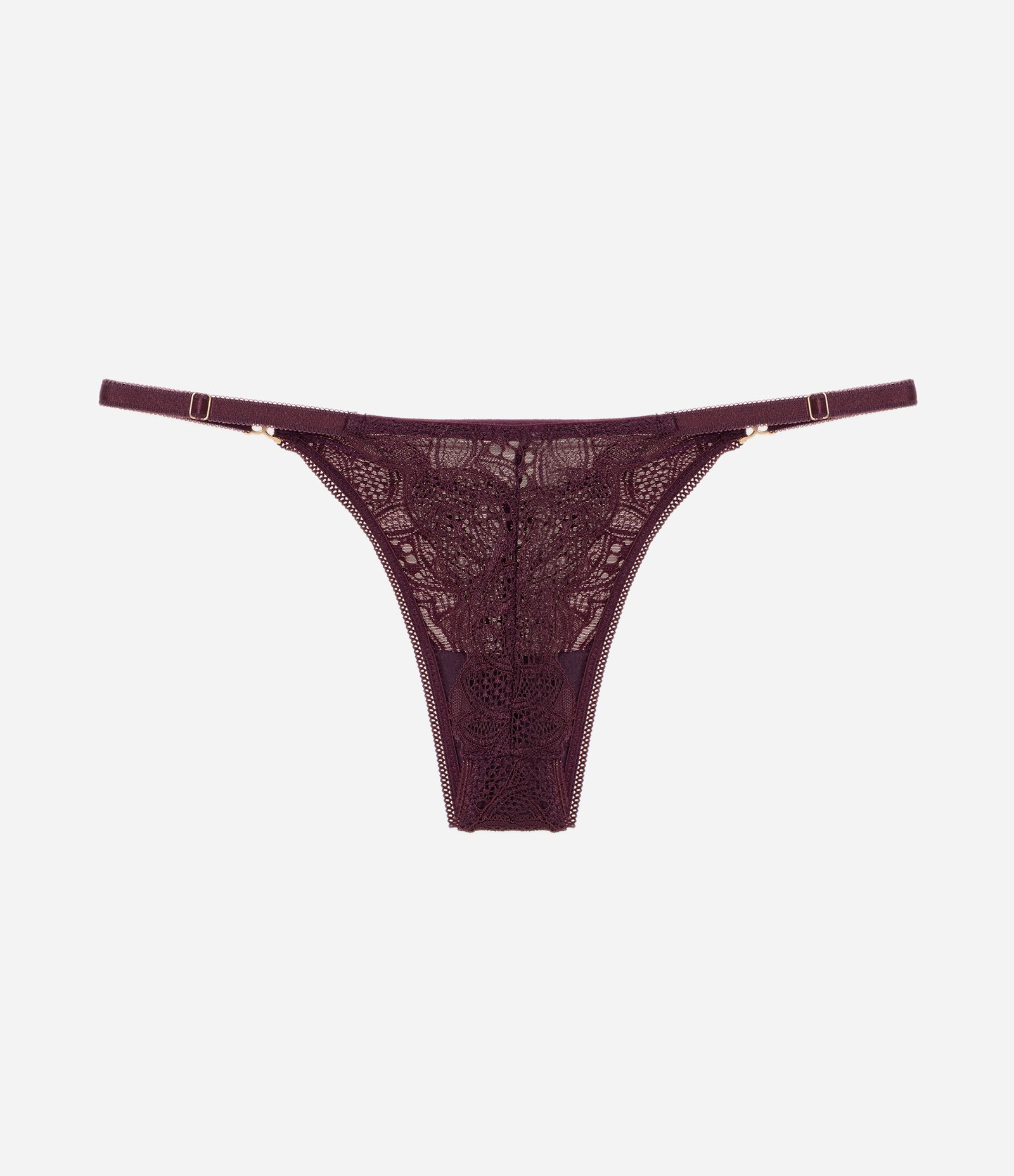 Calcinha String Fio em Renda Floral com Aviamento Vinho 6