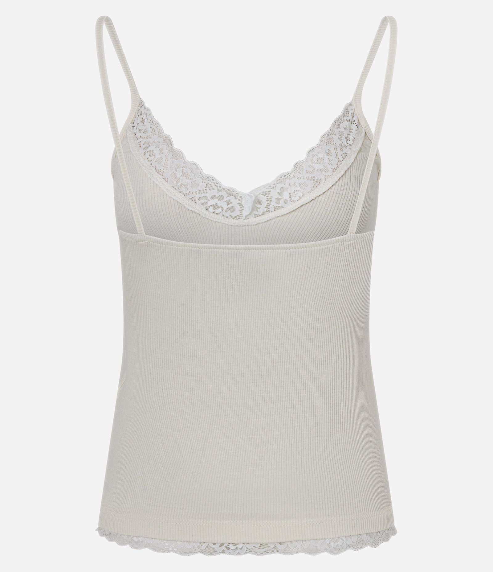 Blusa em Ribana com Alças Finas e Renda no Decote Off White 3