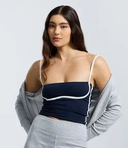 Blusa em Cotton com Detalhe Contrastante