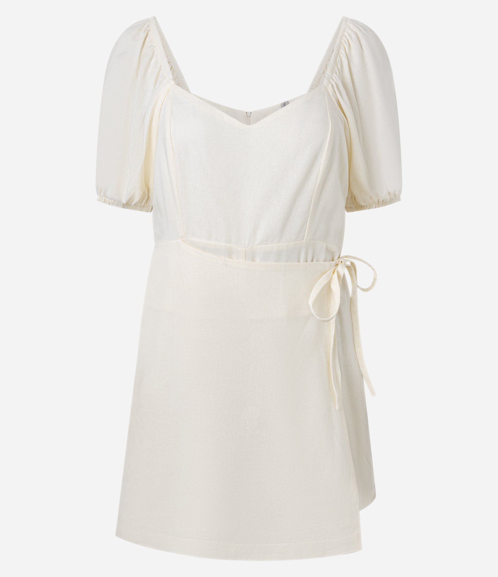 Macaquinho Short Saia em Viscolinho Transpassado e com Amarração Off White 6