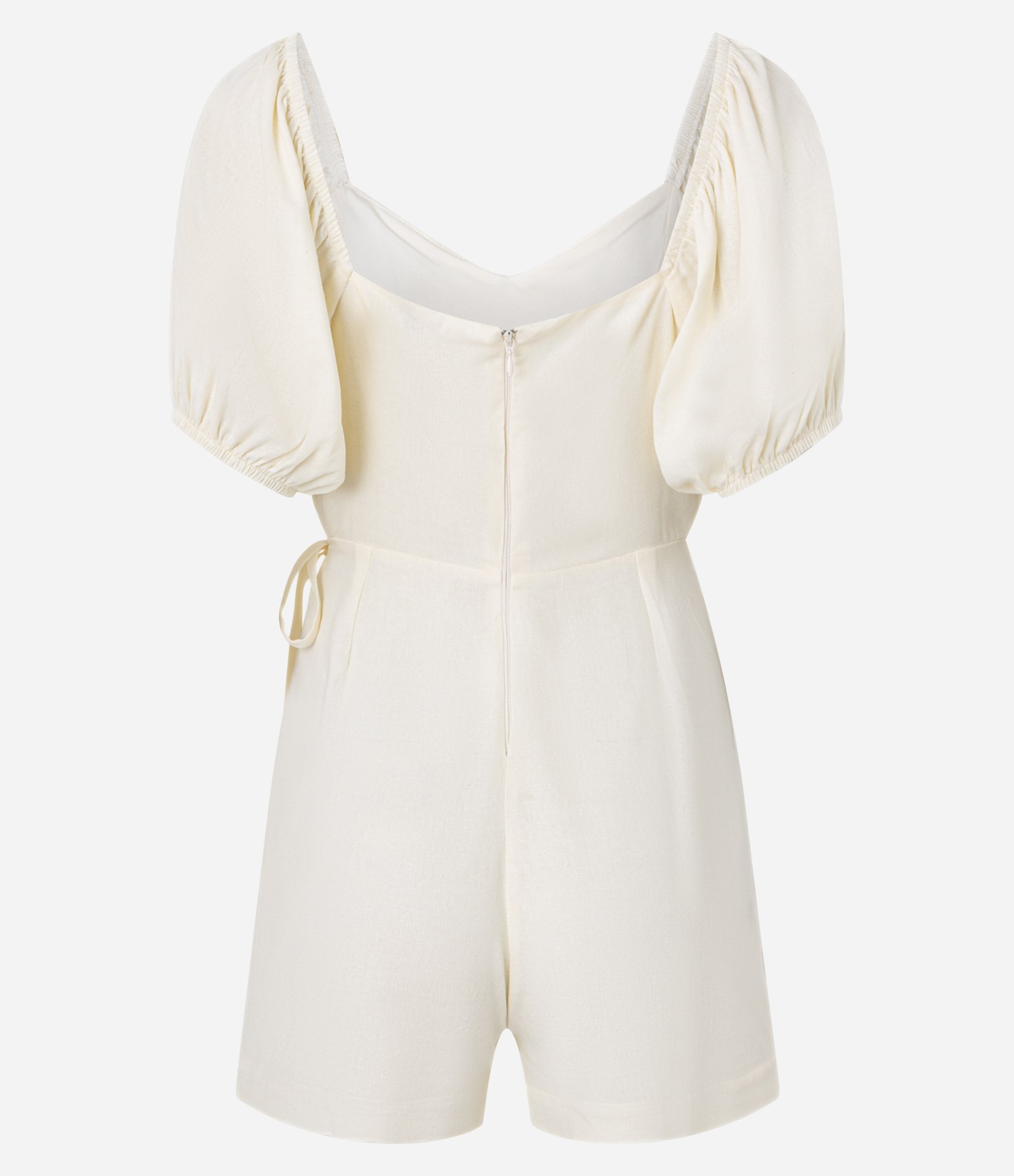 Macaquinho Short Saia em Viscolinho Transpassado e com Amarração Off White 7