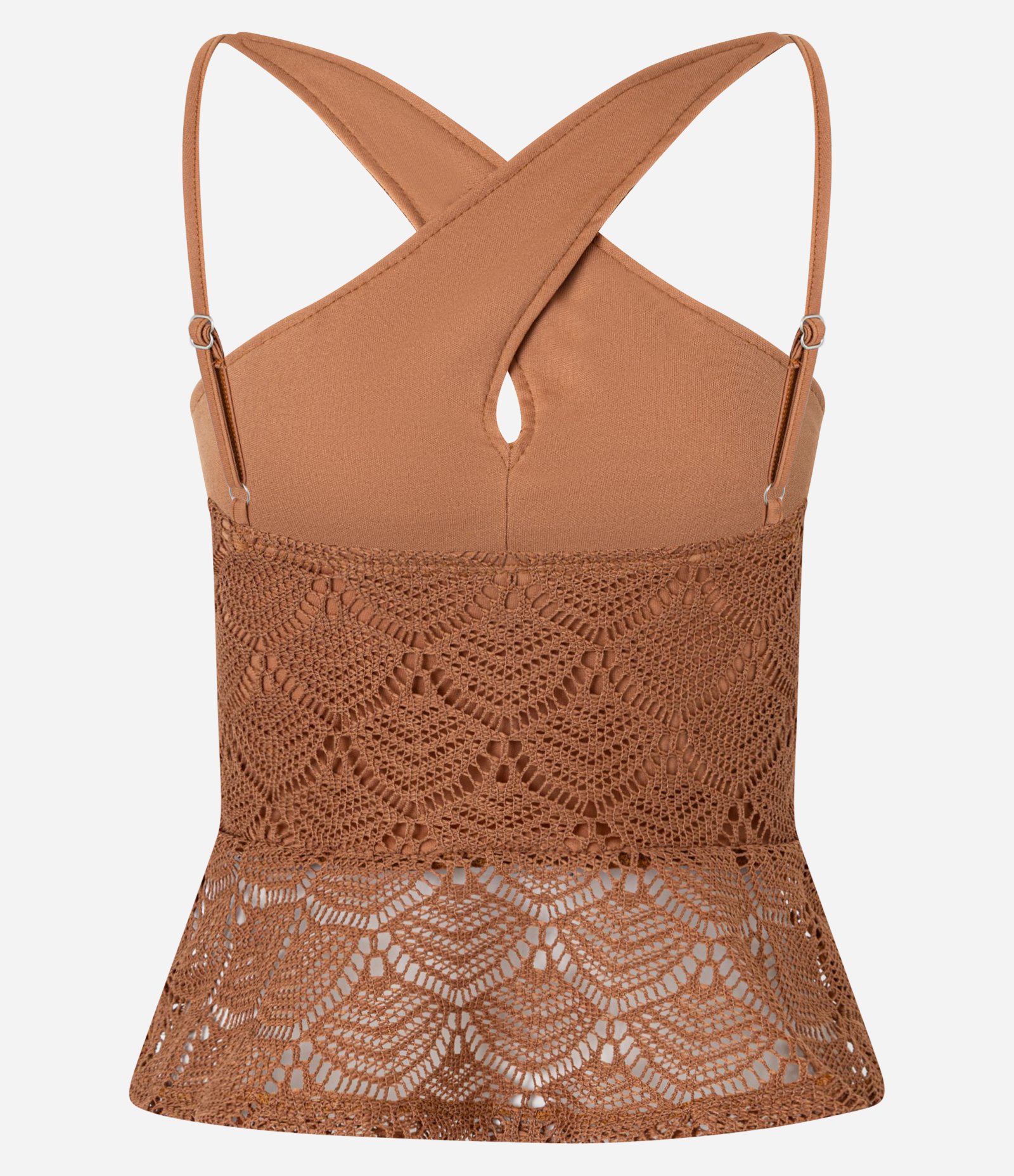 Blusa Peplum com Efeito Crochê em Textura Transpasse Marrom 3