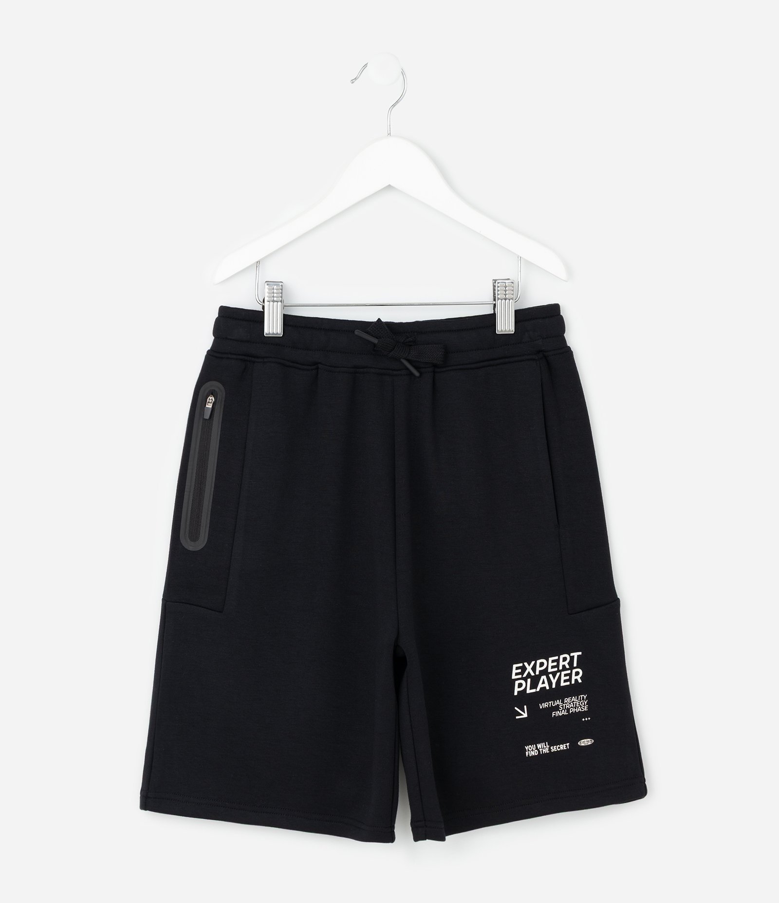 Bermuda Infantil com Lettering e Zíper no Bolso– Tam 5 a 14 Anos Preto 1