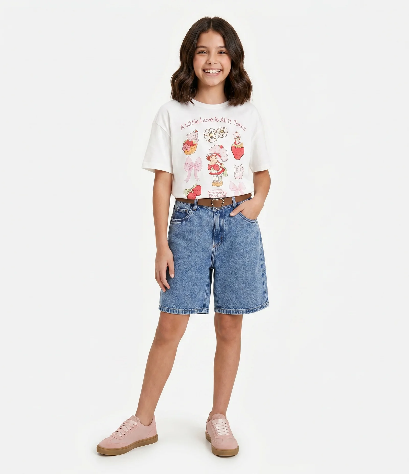 Camiseta Infantil com Estampa Moranguinho Ícones – Tam 7 a 16 Anos Branco 1