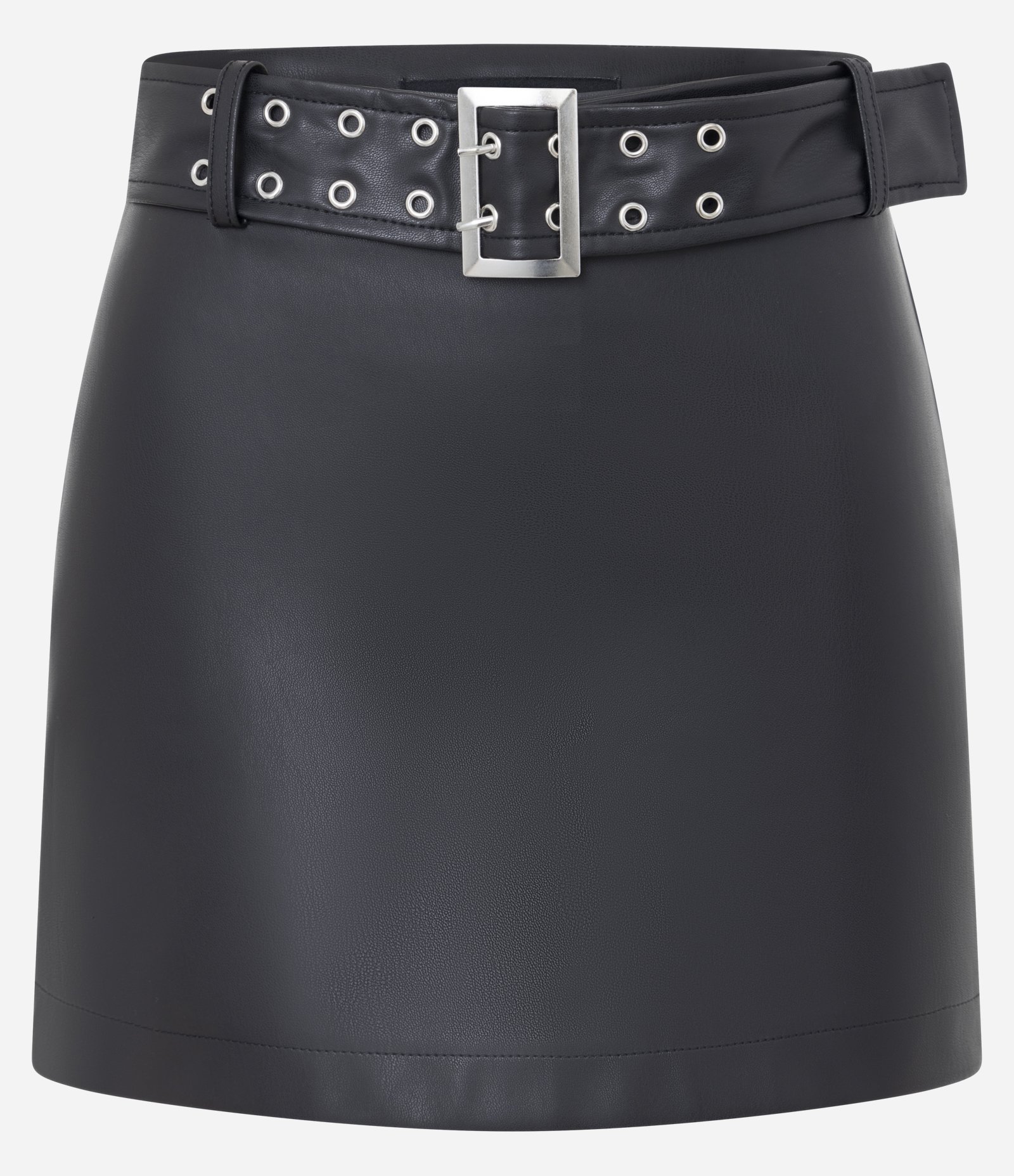 Saia Feminina Mini em PU com Cinto de Ilhós Preto 5
