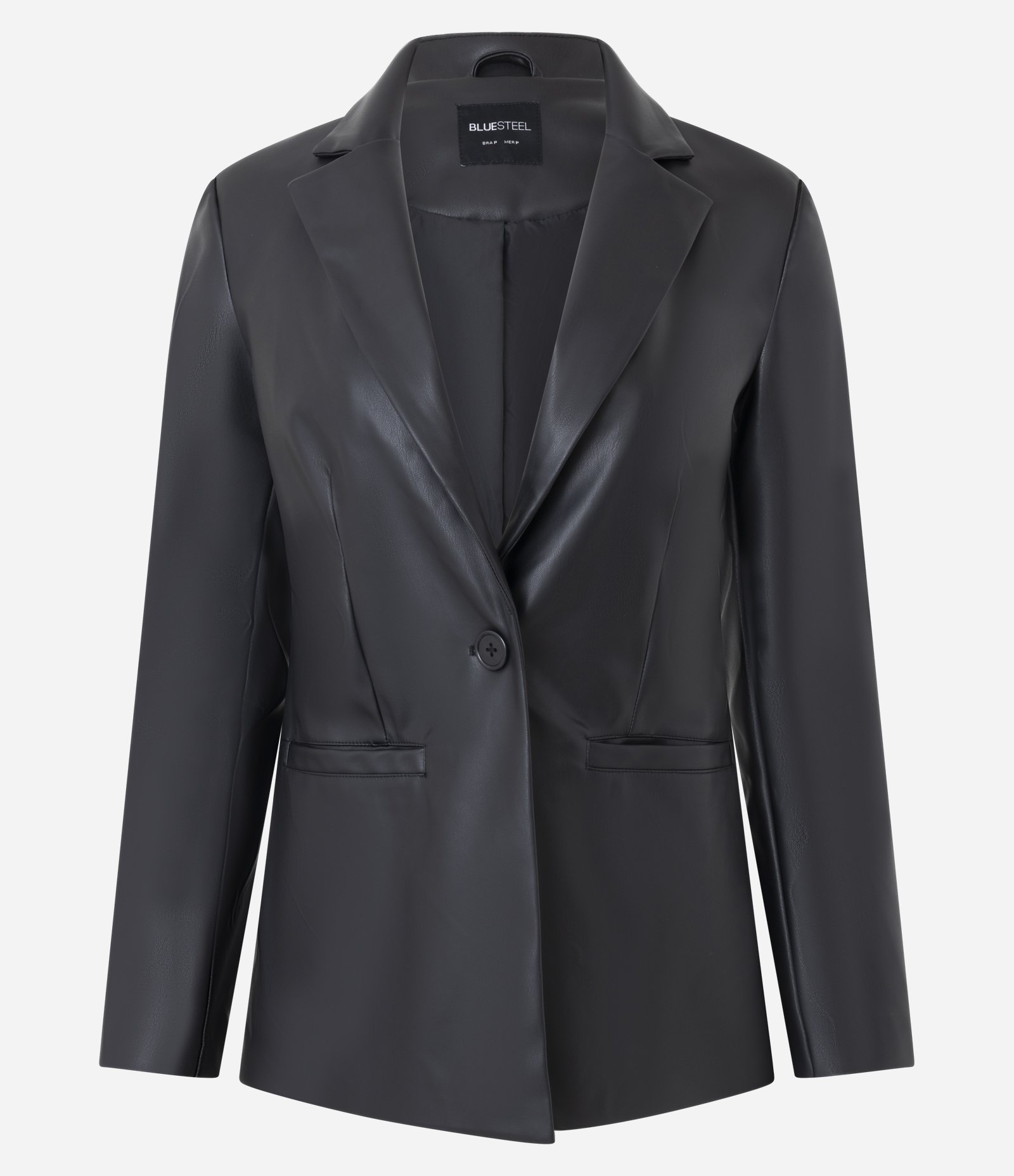 Blazer Alongado em PU com Pregas nas Mangas Preto 5