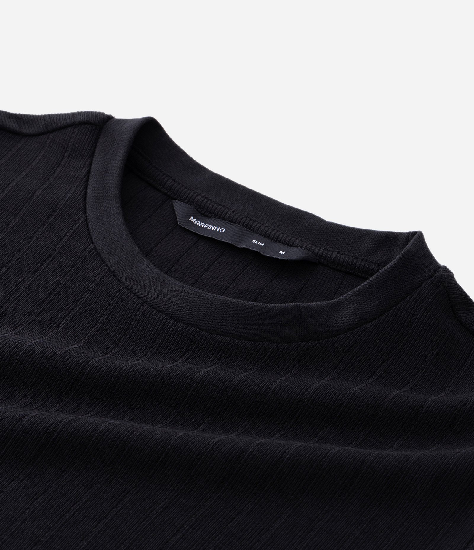 Camiseta Slim em Algodão com Textura Canelada Preto 9