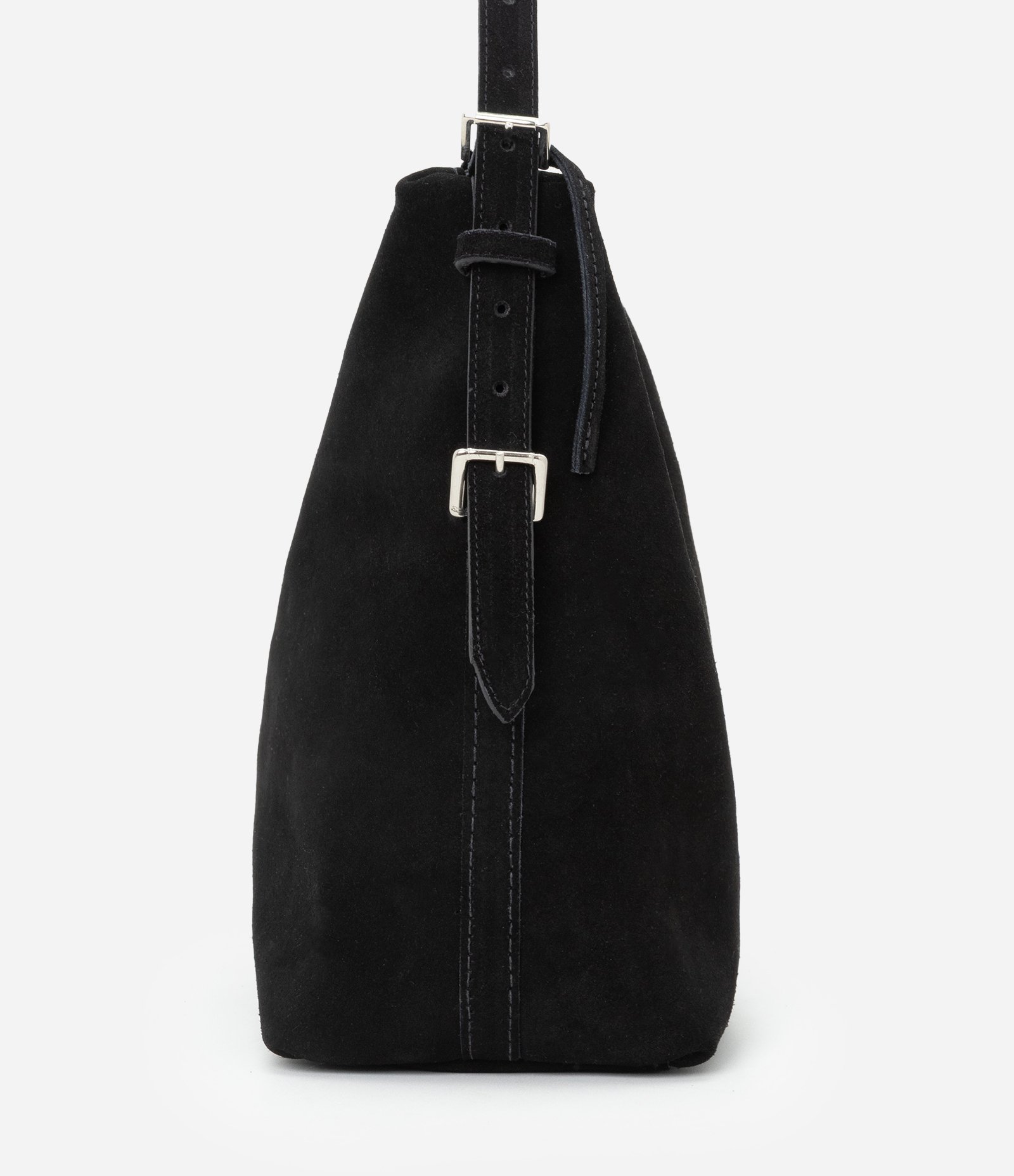 Bolsa Hobo em Couro com Fivelas Metalizadas Preto 2