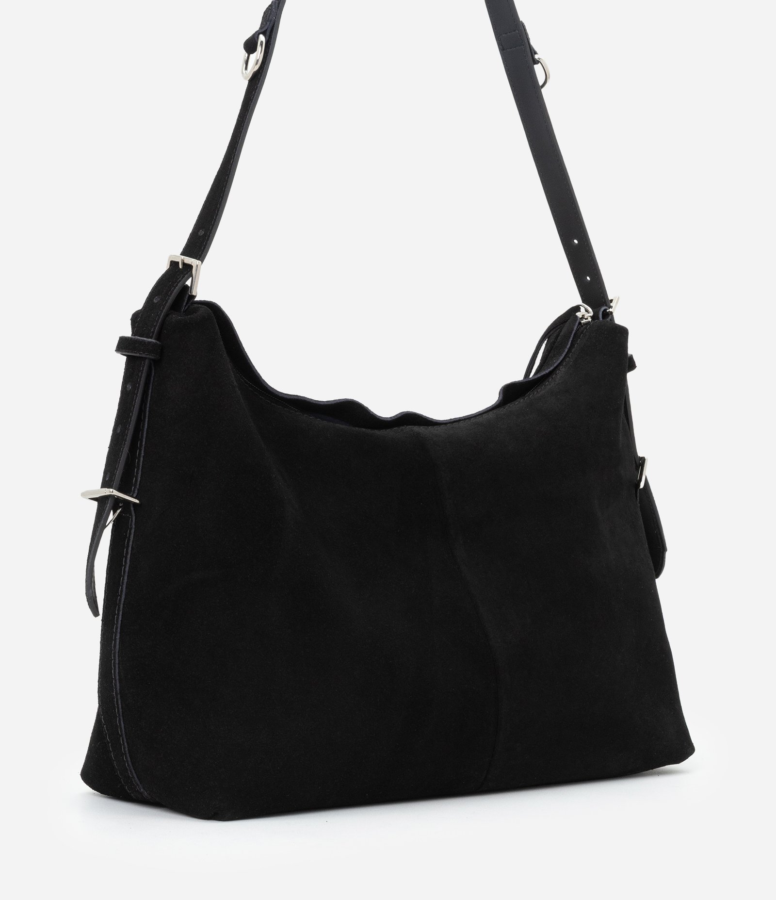 Bolsa Hobo em Couro com Fivelas Metalizadas Preto 3