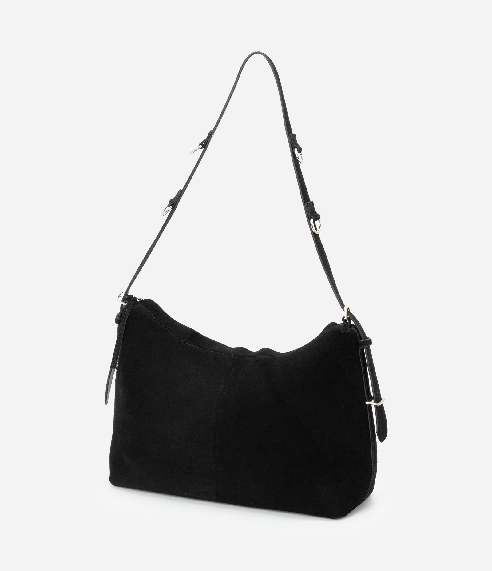Bolsa Hobo em Couro com Fivelas Metalizadas Preto 7