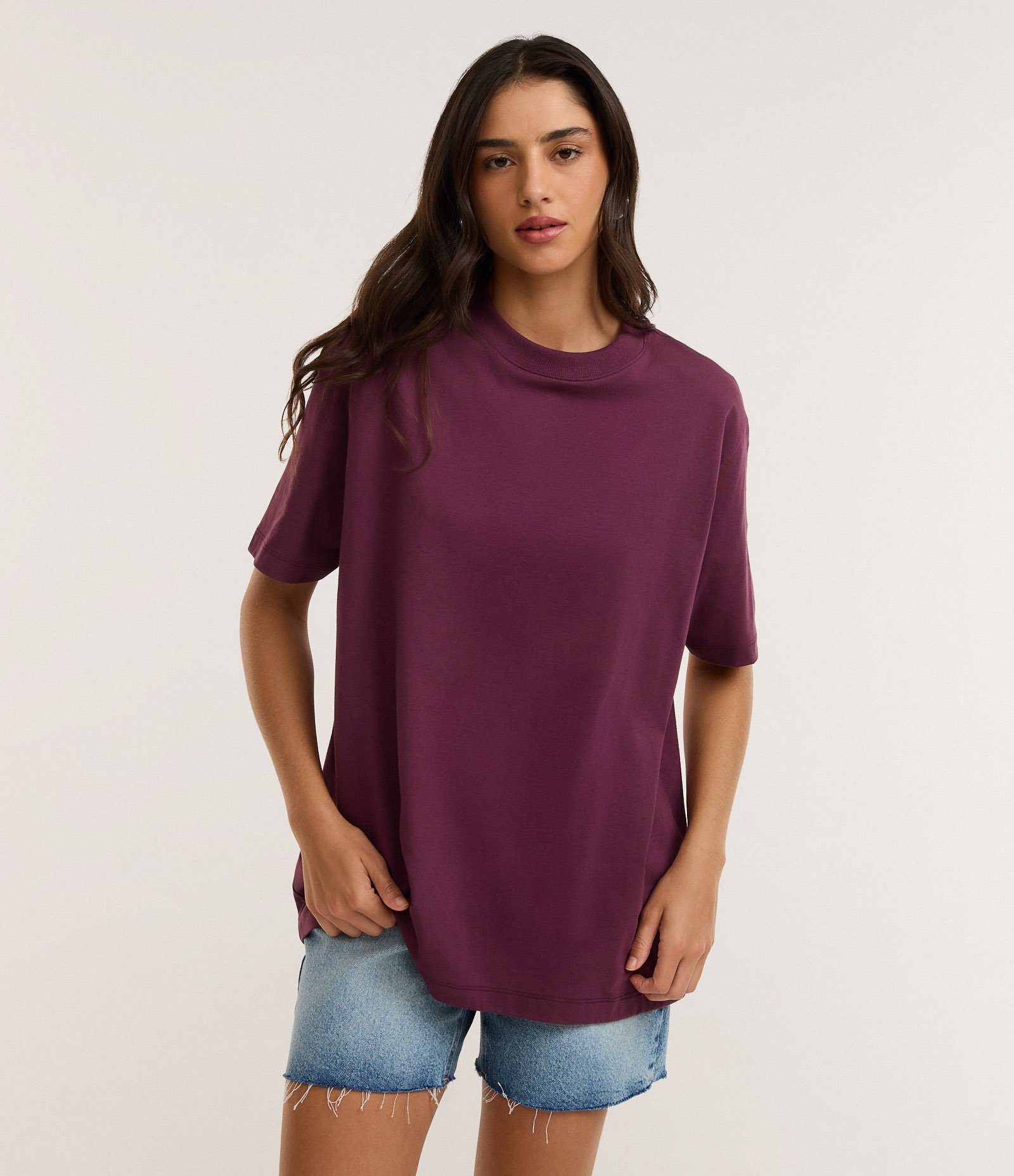 Camiseta Oversized em Algodão com Manga Curta Roxo 1