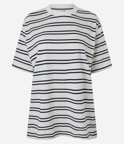 Camiseta Oversized em Algodão com Estampa Listrada