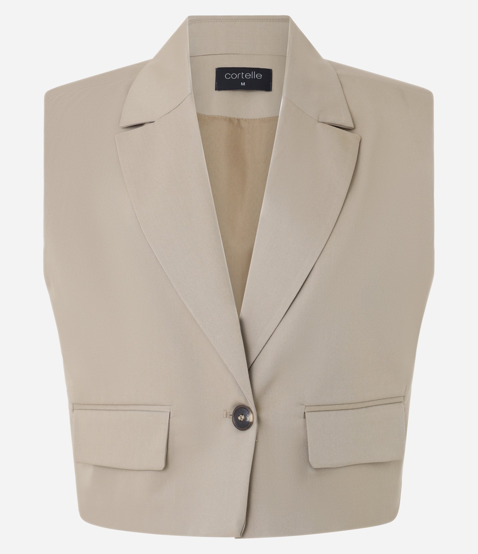 Colete Alfaiataria com Gola e Ombreiras Bege 4