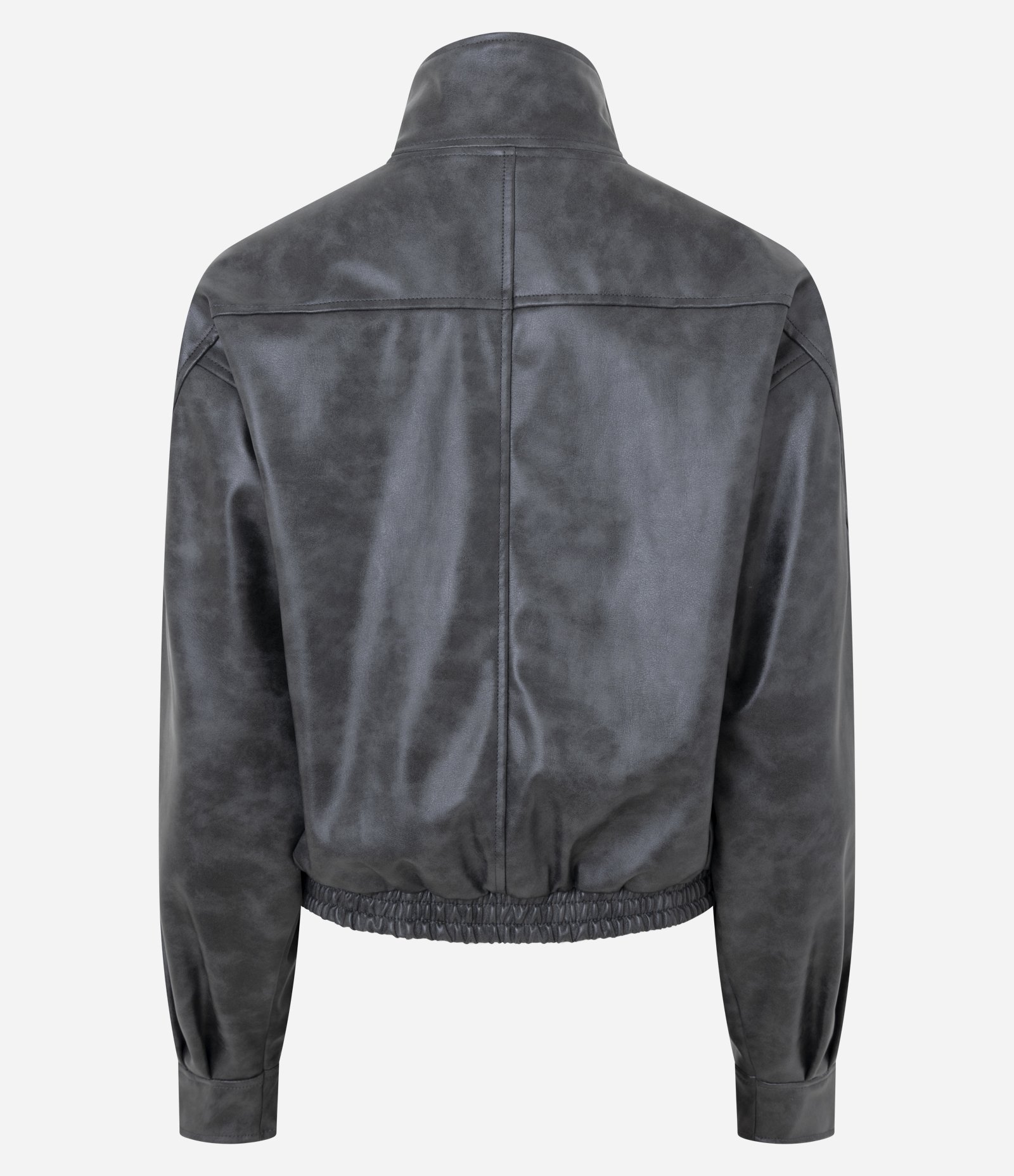 Jaqueta em PU com Gola Alta e Efeito Manchado Cinza 6