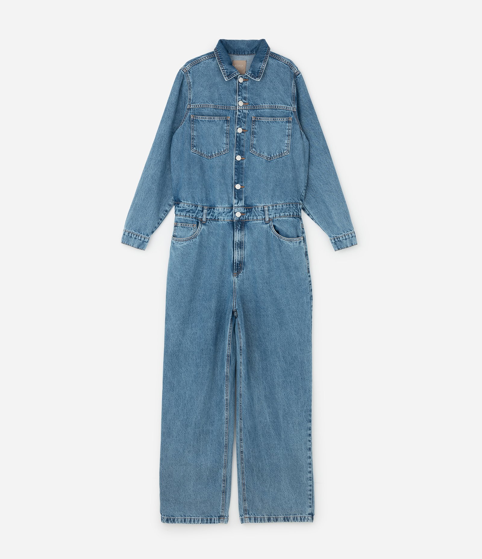 Macacão Longo em Jeans com Cós Elástico Curve & Plus Size Azul 5