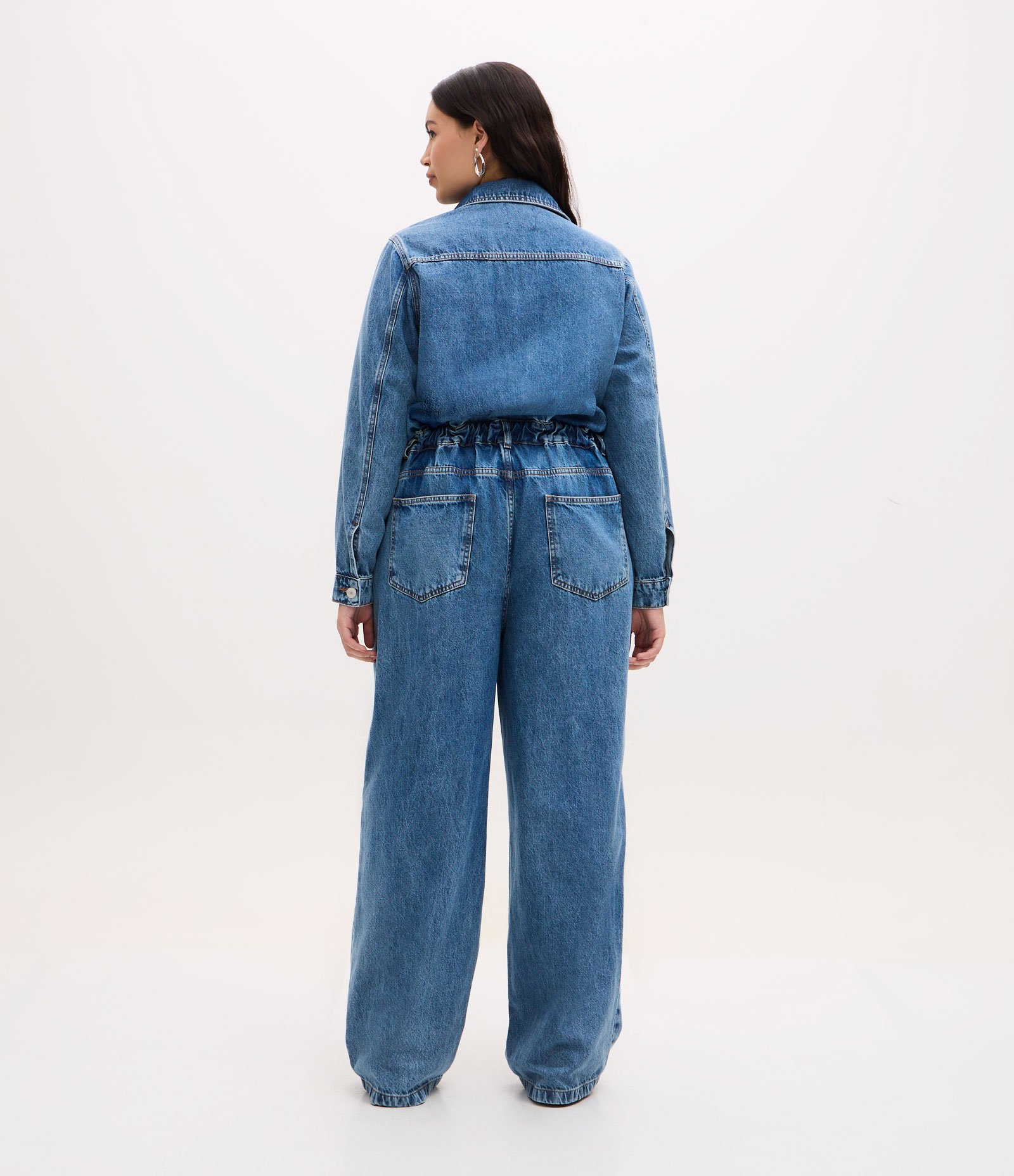 Macacão Longo em Jeans com Cós Elástico Curve & Plus Size Azul 4