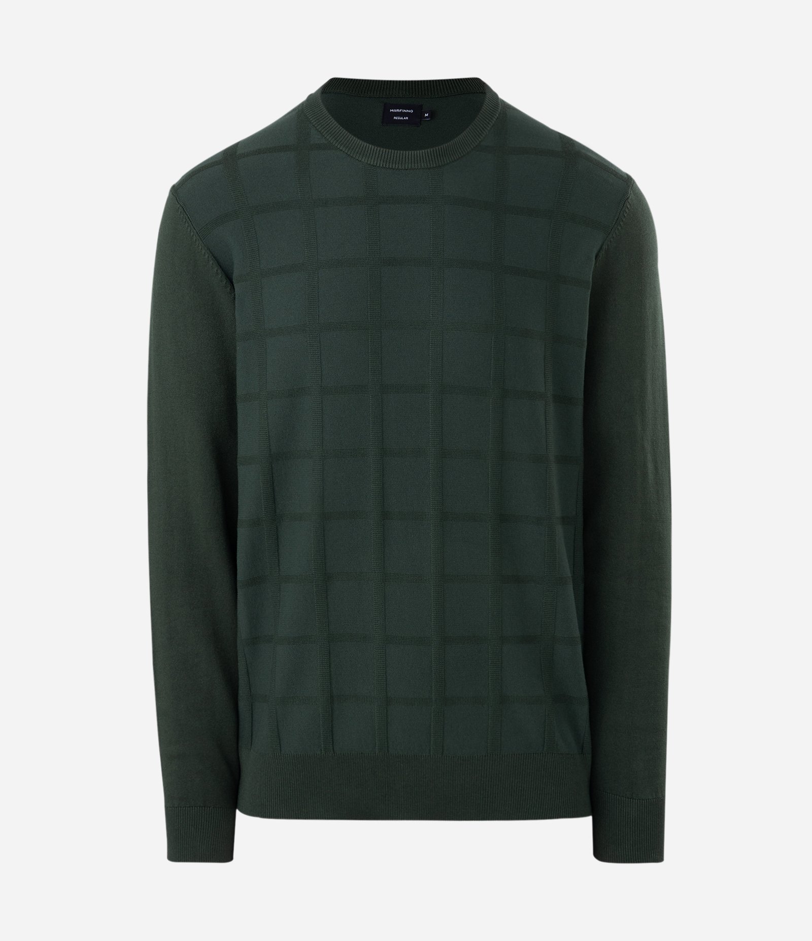 Suéter em Tricô com Textura Quadriculada Verde escuro 1