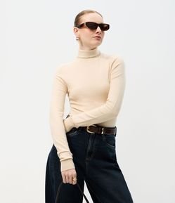 Blusa Regular em Tricô com Aplicação de Bolinhas na Gola