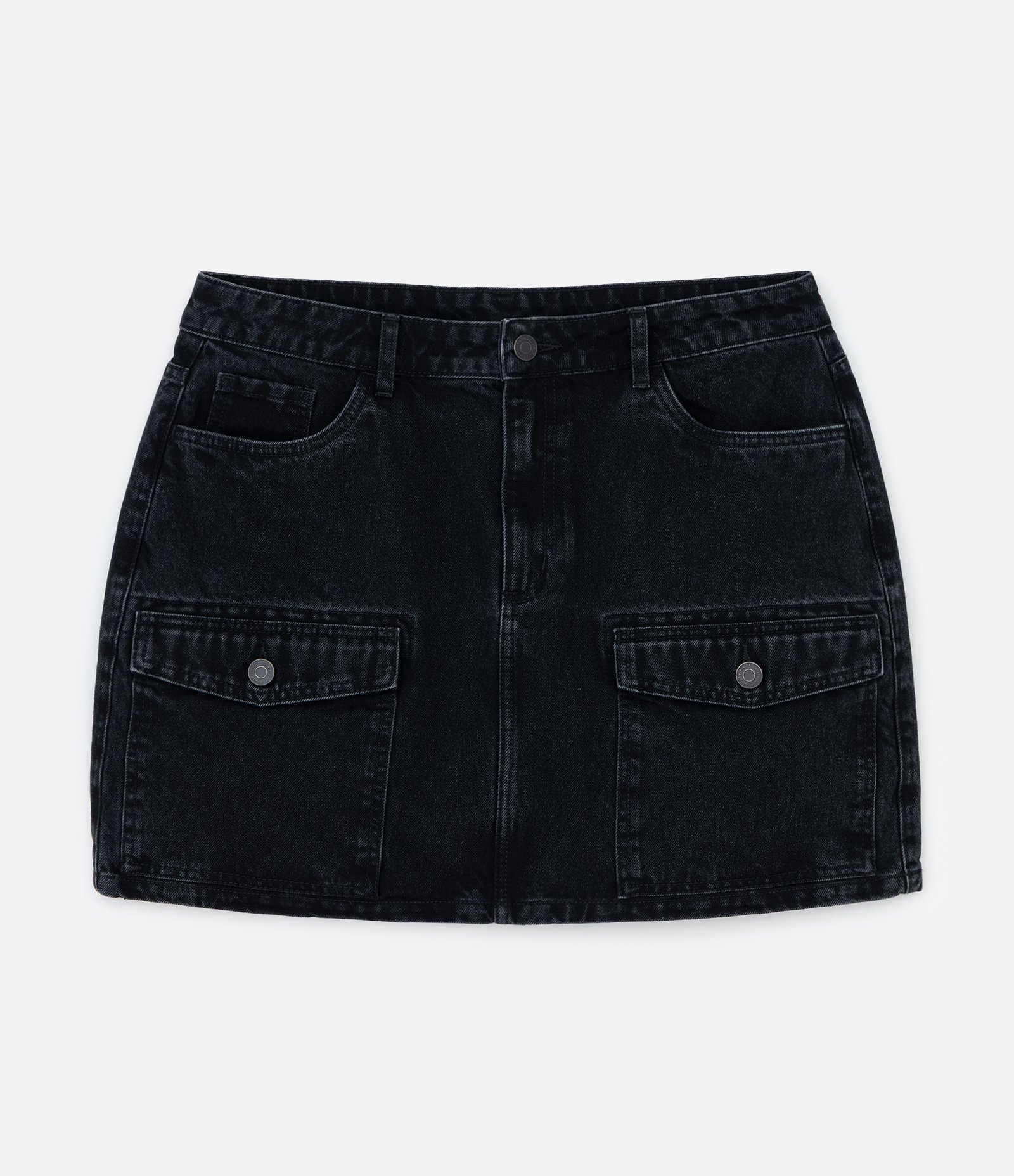 Saia Curta em Jeans com Bolsos Cargo Frontais Curve & Plus Size Preto 1