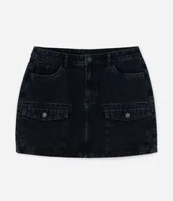 Saia Curta em Jeans com Bolsos Cargo Frontais Curve & Plus Size