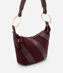 Bolsa Shoulder Média em Suede com Aros na Alça