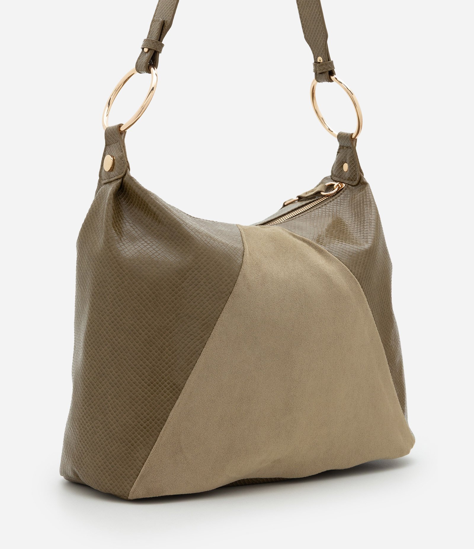 Bolsa Hobo Grande Texturizada e com Recorte de Suede Verde 3