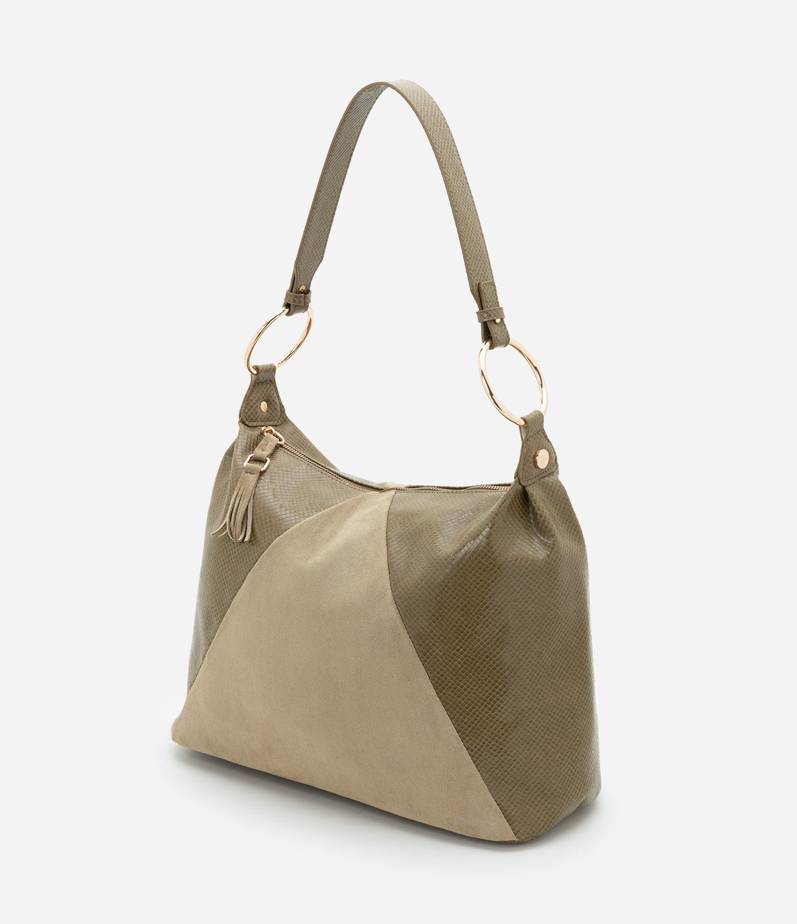 Bolsa Hobo Grande Texturizada e com Recorte de Suede Verde 4