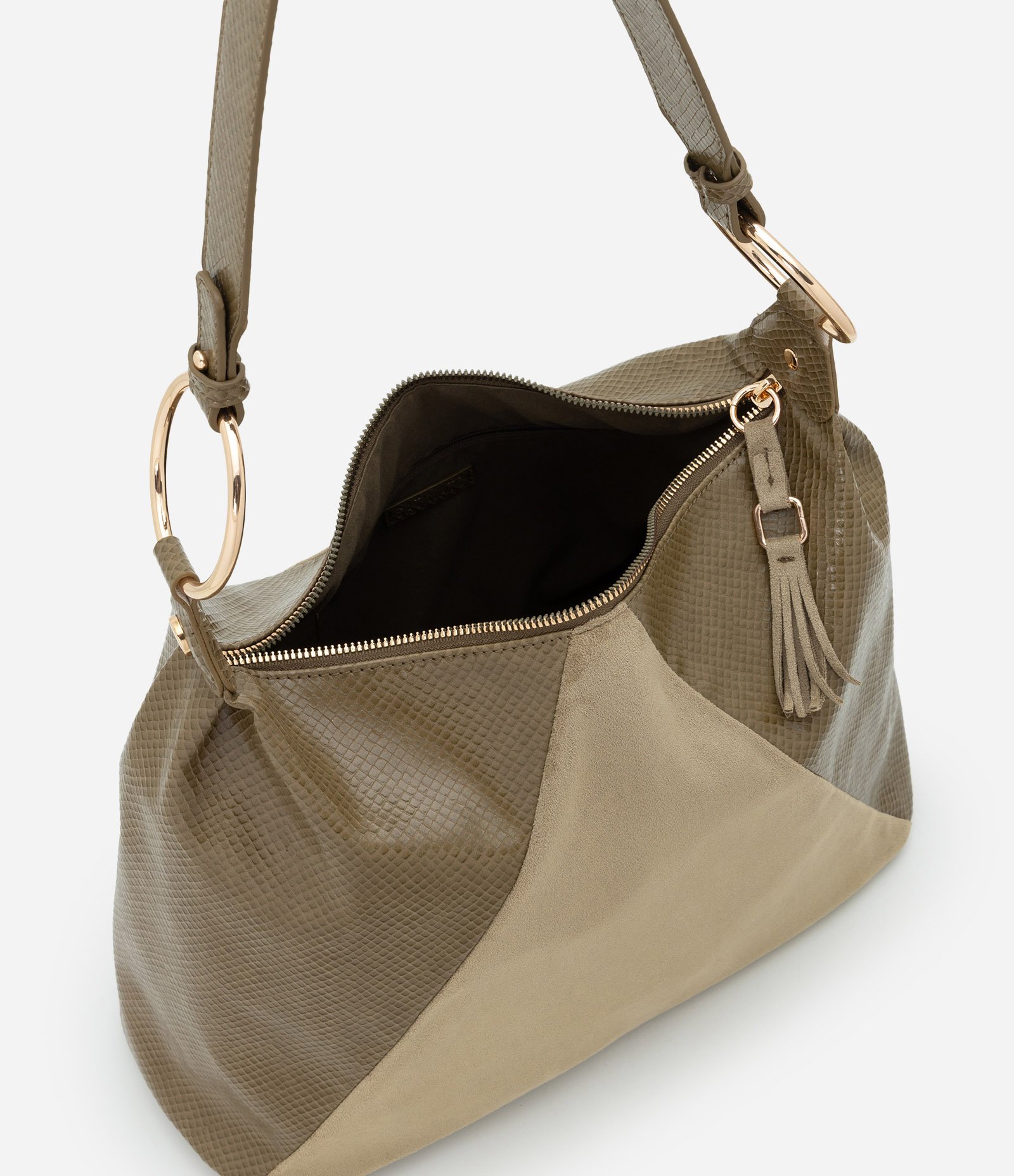 Bolsa Hobo Grande Texturizada e com Recorte de Suede Verde 5