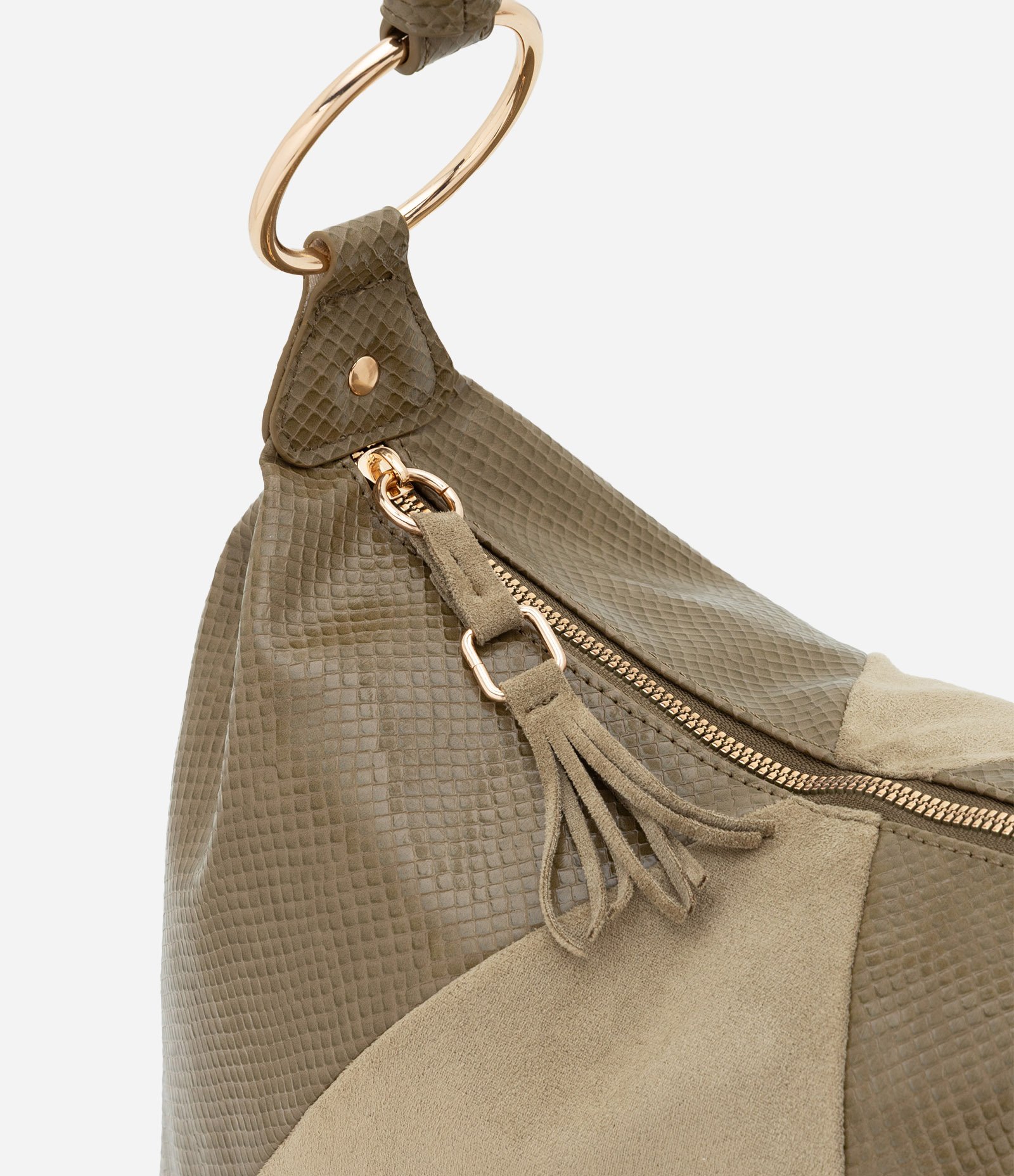 Bolsa Hobo Grande Texturizada e com Recorte de Suede Verde 6