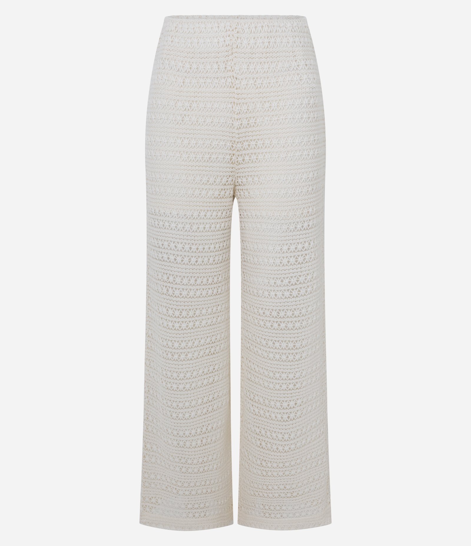 Calça Reta em Tela Crochetada com Cós Estruturado Off White 6