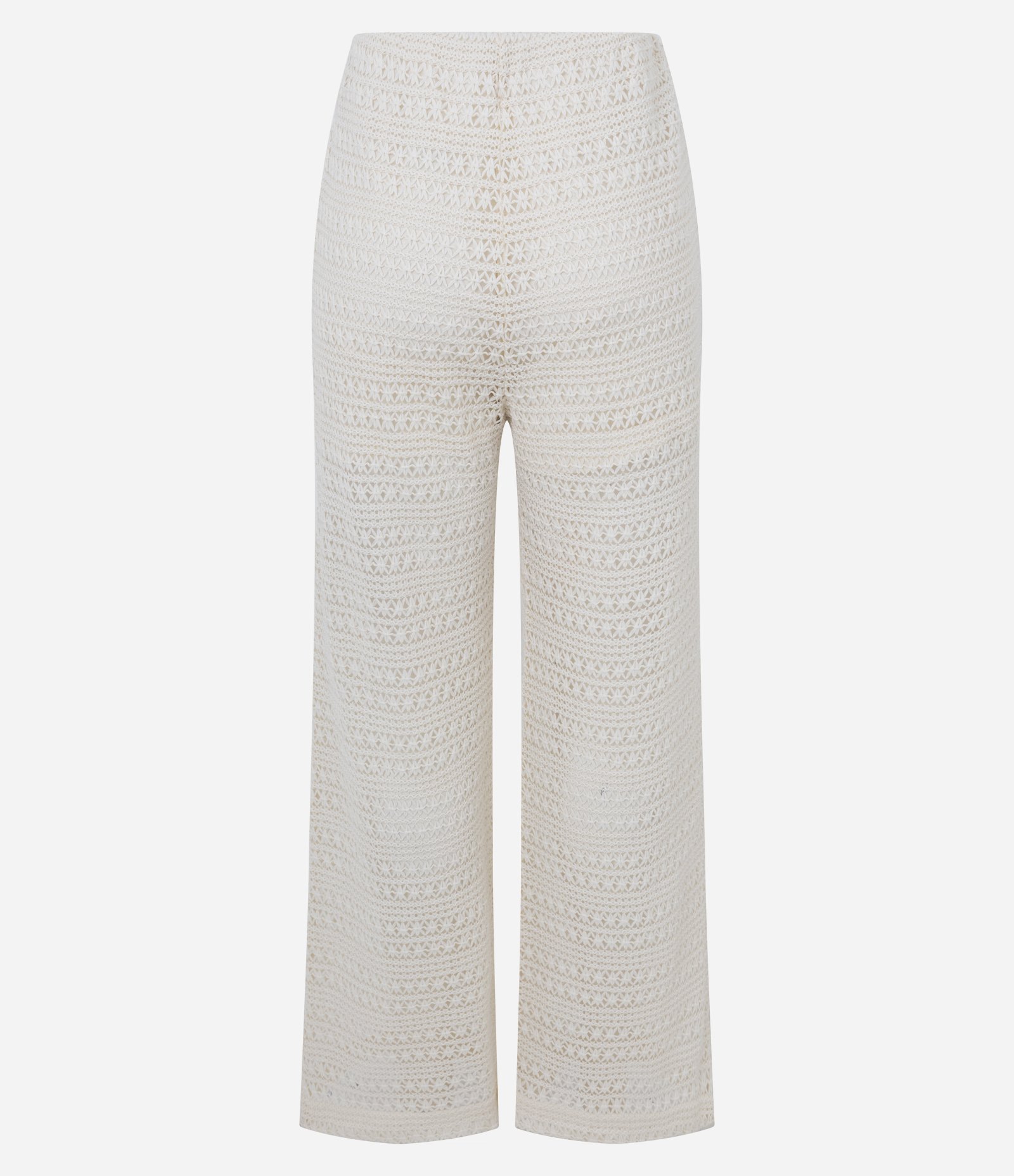Calça Reta em Tela Crochetada com Cós Estruturado Off White 7