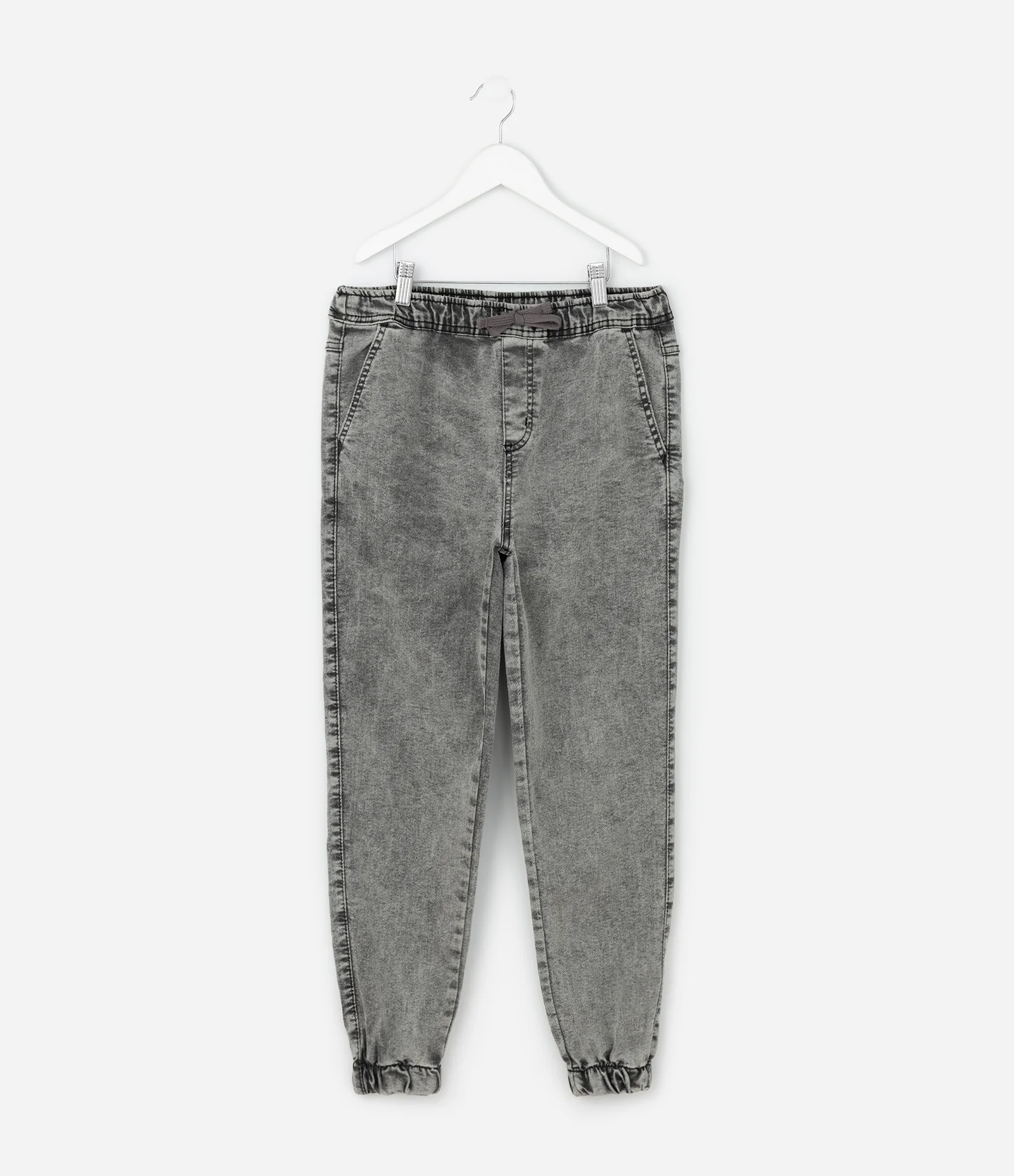 Calça Infantil Jogger em Jeans com Cós Ajustável – Tam 5 a 14 Anos Cinza Mescla 1