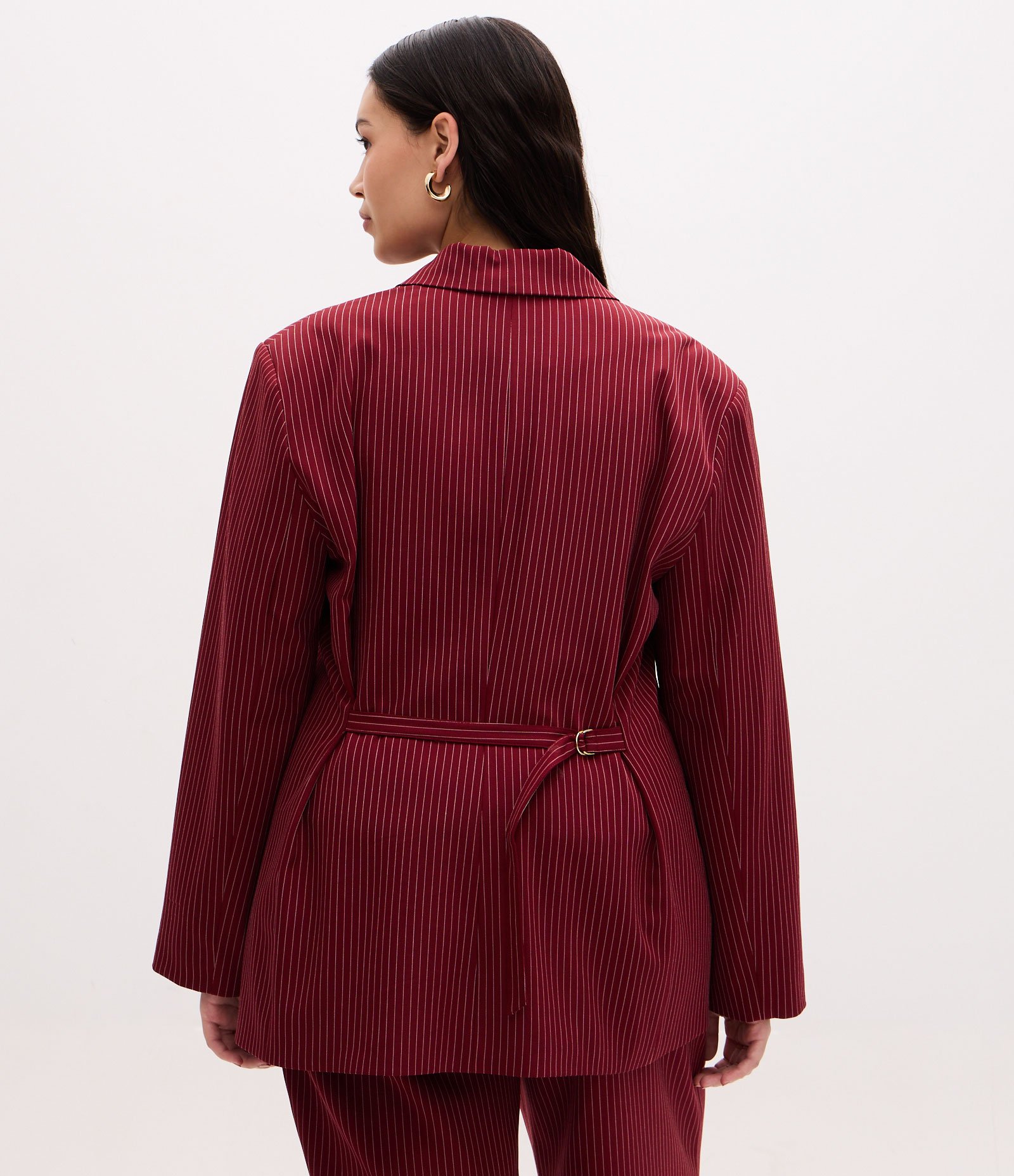 Blazer Alfaiatado com Risca de Giz e Fechamento Transpassado Curve & Plus Size Vermelho 6