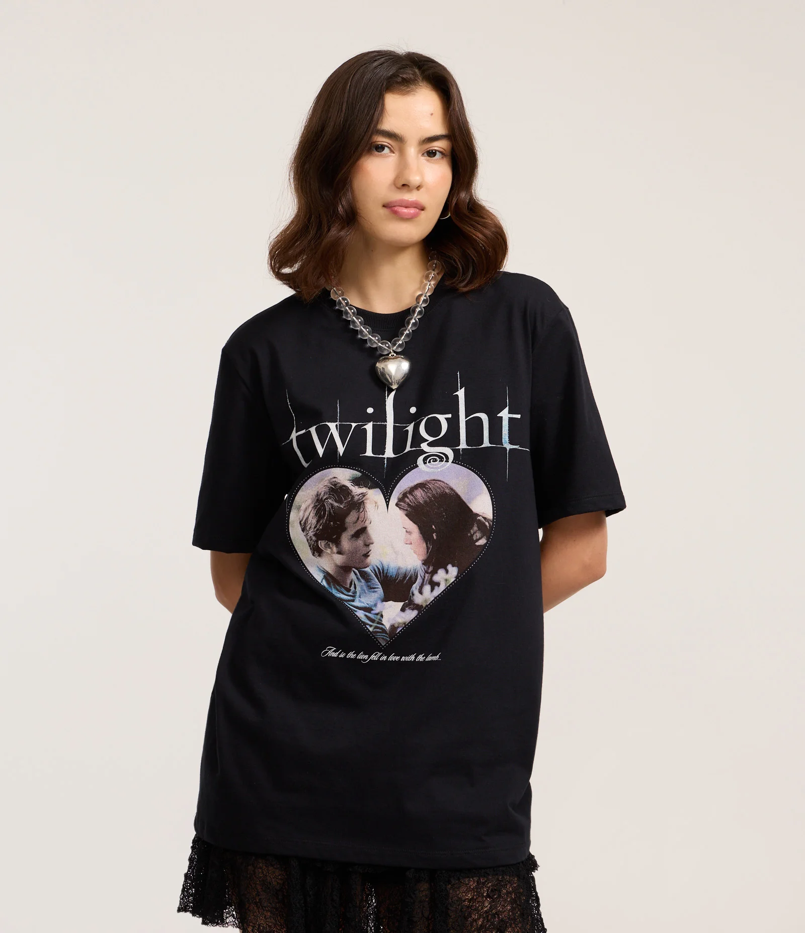 Camiseta em Algodão com Estampa Crepúsculo e Glitter Preto 1