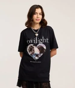 Camiseta em Algodão com Estampa Crepúsculo e Glitter